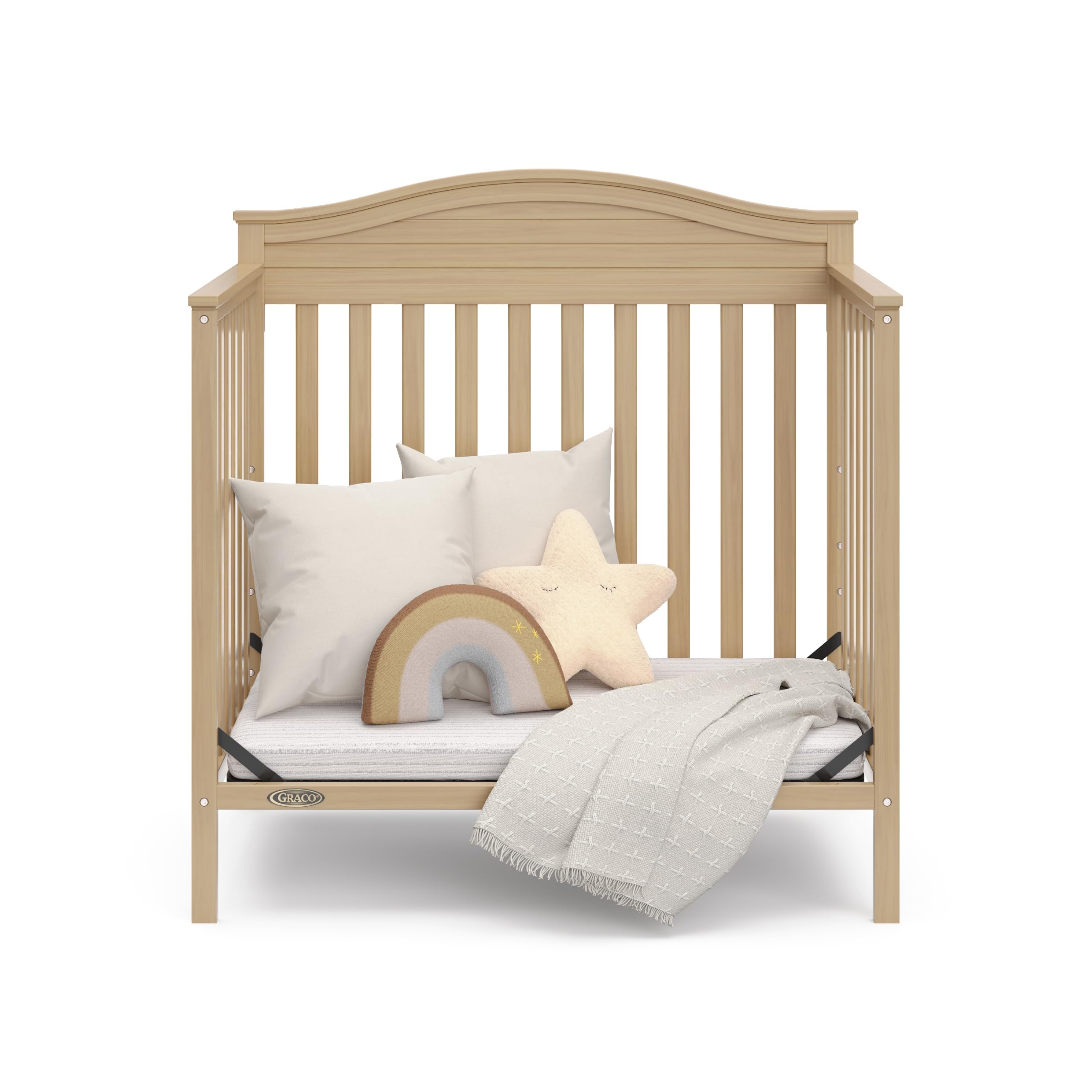 Graco Stella 4-in-1 Convertible Mini Crib with Mattress | Driftwood Finish | Converts to Twin Bed with Headboard & Footboard | Includes 2.5