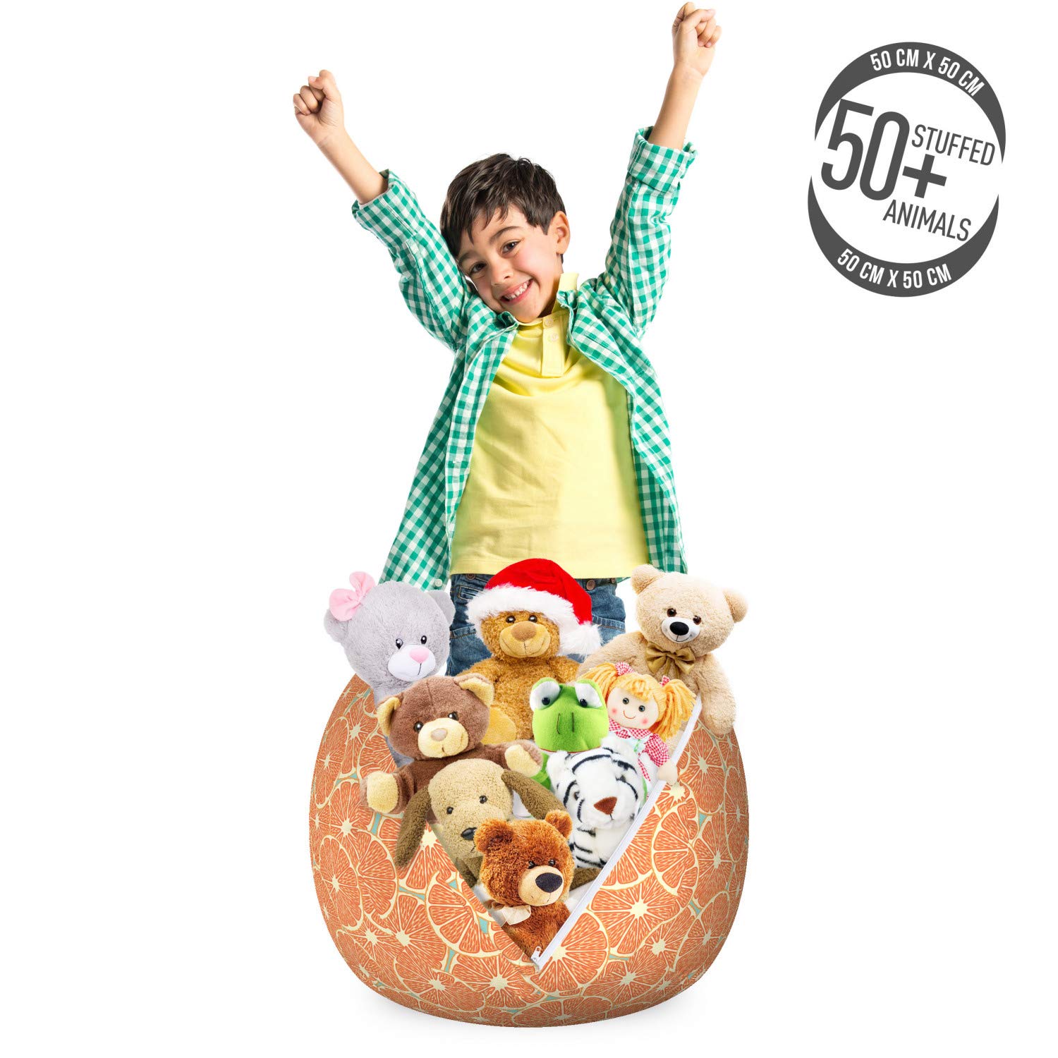 Ambesonne Fruit Storage Toy Bag Chair - Fresh Summer Pattern with Juicy Orange Slices - Stuffed Animal Organizer Washable Small Bag - Seafoam Pale Vermilion - Perfect for Kids' Room, Nursery & Playroom Organization