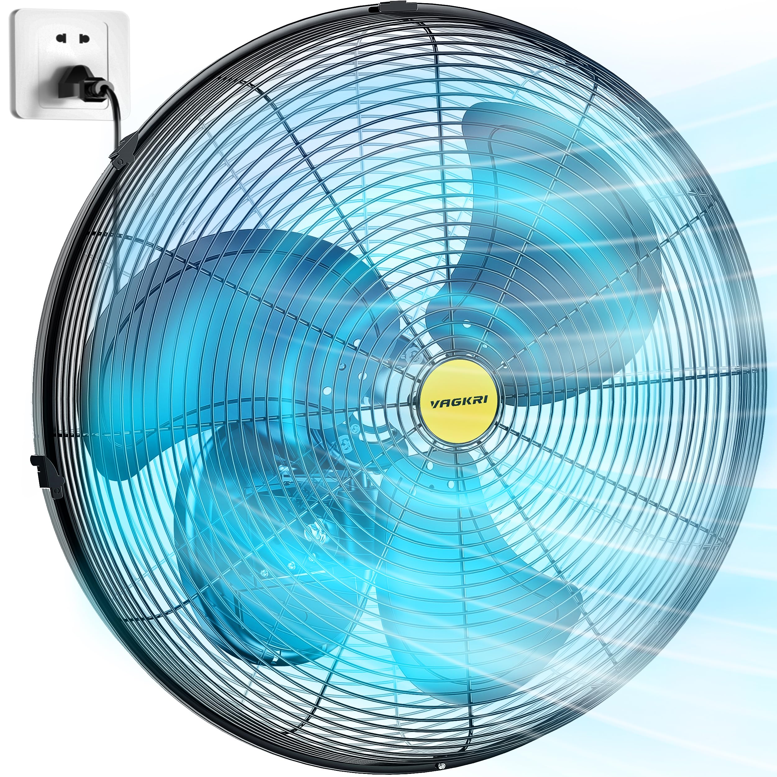 VAGKRI 20 Inch High Velocity Wall Mount Fan - 5300CFM Industrial Metal Oscillating Fan with 3 Speed Settings | Perfect for Home, Office, Patio, Garage, Factory, Greenhouse, Warehouse & Farm Cooling