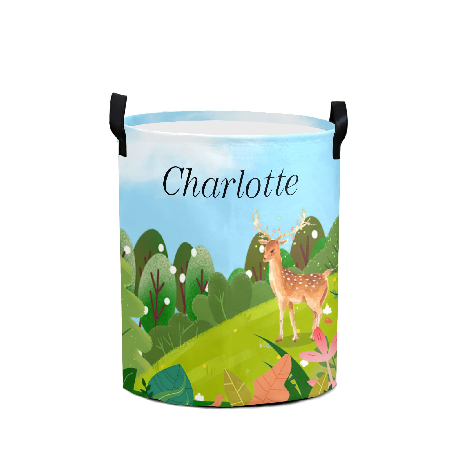 Custom Name Collapsible Laundry Hamper - Waterproof Clothes Storage Basket with Forest Deer Sky Design | Room Decor & Gift Idea for Bedroom, Bathroom, Dorm Organization