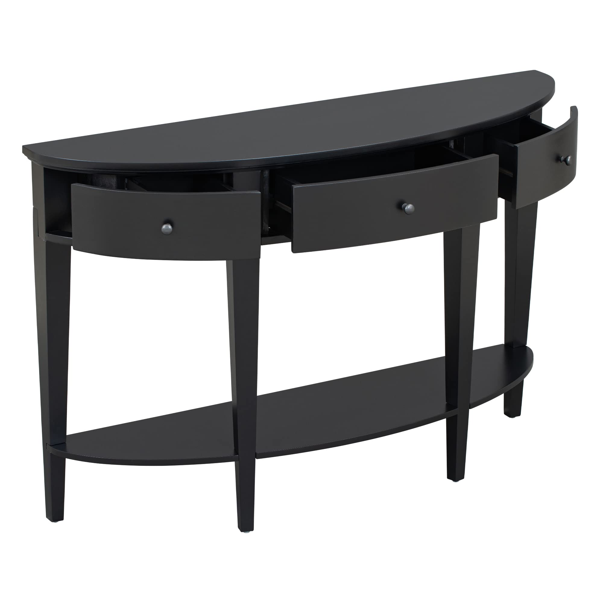 Modern Curved Console Table with 3 Drawers & Shelf - Sofa Table for Hallway, Entryway, Living Room - Sturdy Black Wooden Entry Table for Home Decor & Storage