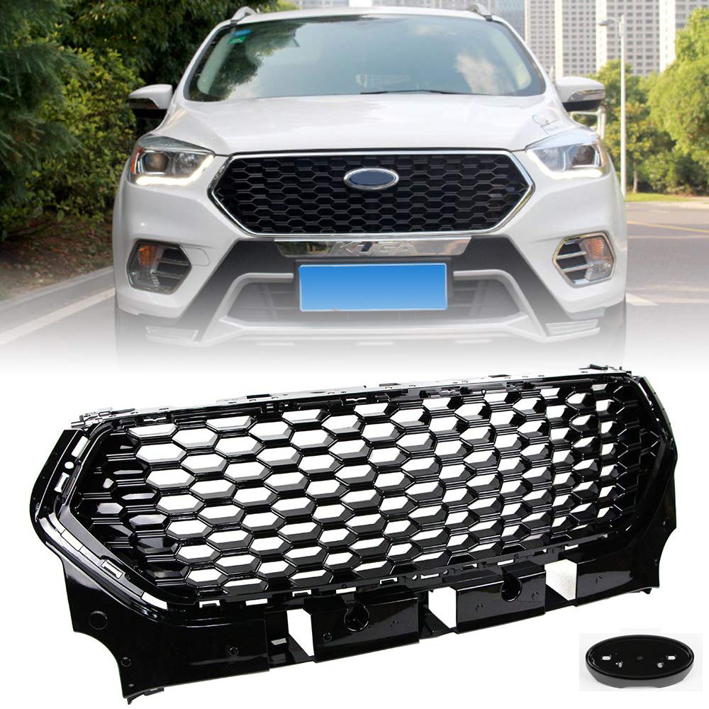 2017-2019 Ford Escape Front Bumper Grille - Honeycomb Mesh Sport Grill in Glossy Black (Fits S/SE/SEL/EcoBoost/Titanium/ST-Line Models) - Upgrade Your SUV's Style for Off-Road Adventures & Urban Driving