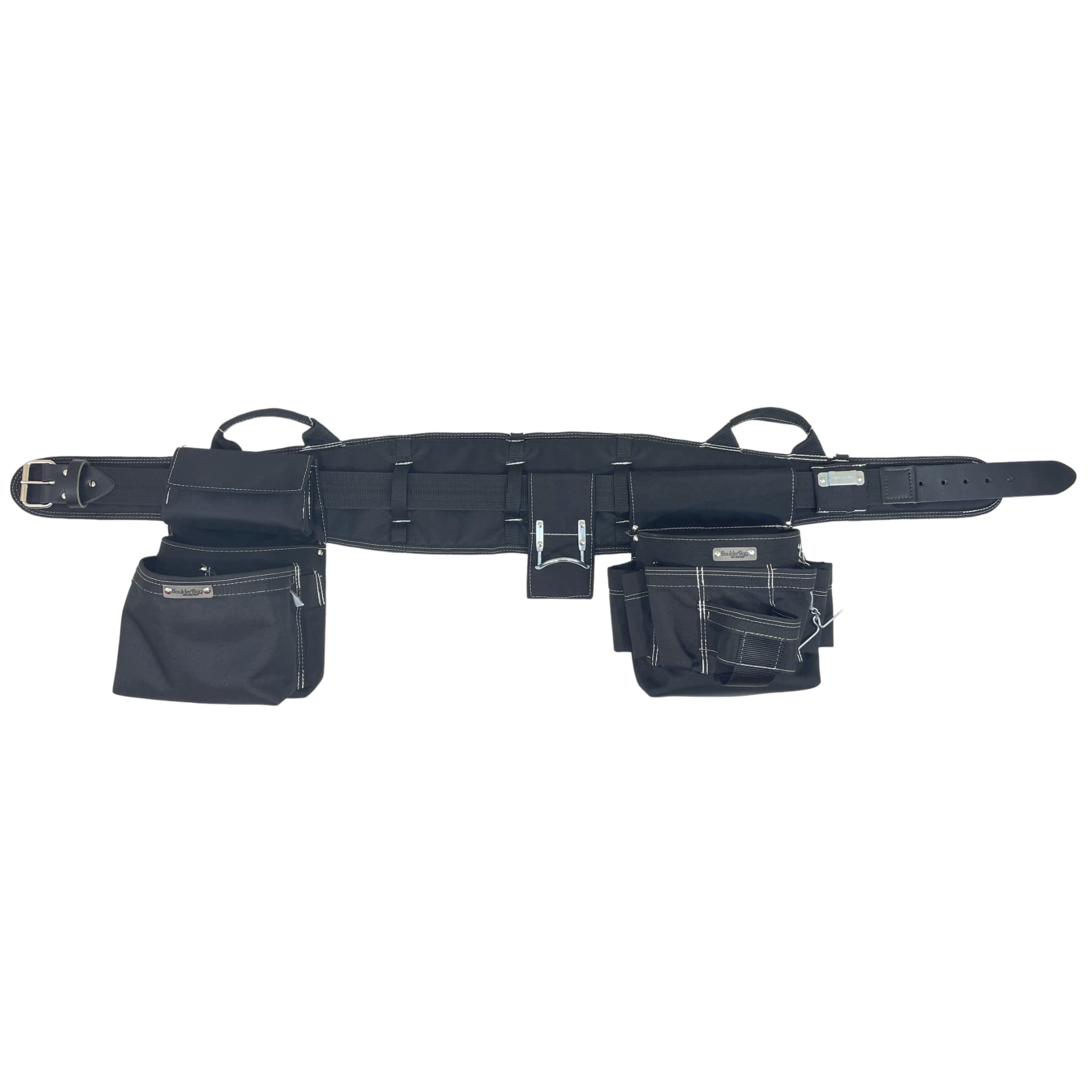 BOULDER BAG Ultimate Electrician's MAX Combo Tool Belt with Comfort Back Support - Heavy Duty Leather Belt Buckle, Black with White Stitching (Large 36-40 Inch Waist) - Made in USA - Perfect for Electricians, Construction Workers & DIY Home Improvement Projects