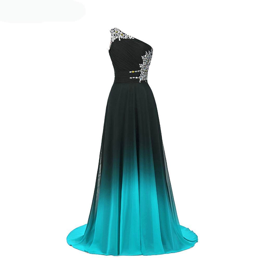 Gradient Ombre Beaded Chiffon Prom Dress for Women - Long Evening Ball Gown Plus Size Formal Wear for Homecoming, Wedding, and Special Occasions