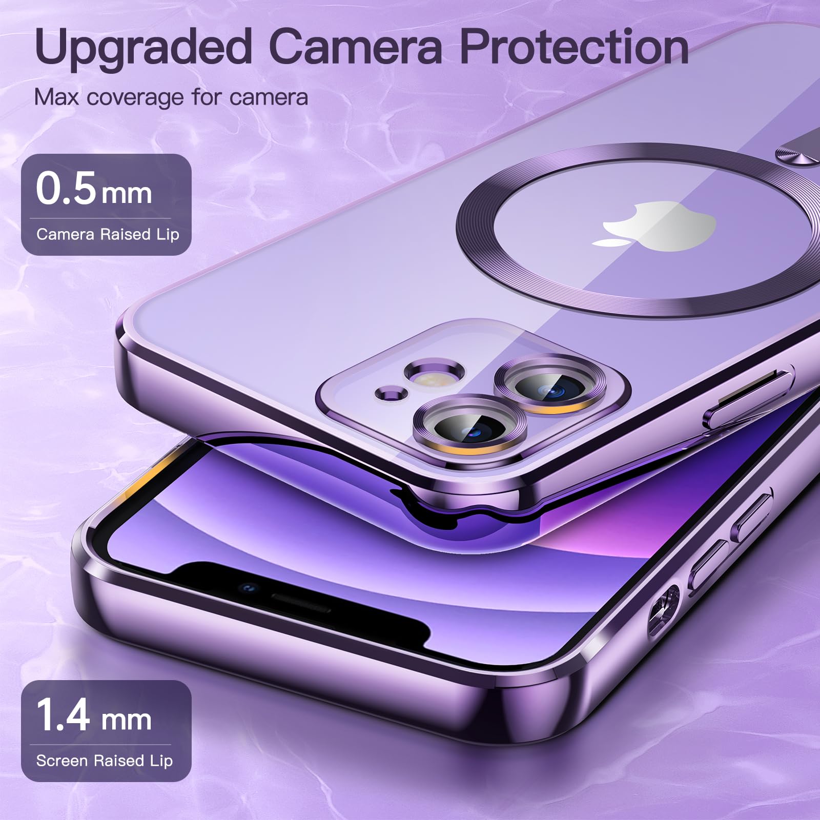 JETech Soft Clear Case for iPhone 12 6.1-Inch - Shockproof TPU Phone Cover with Full Camera Protection & MagSafe Wireless Charging Compatibility (Light Purple) - Perfect for Everyday Use, Travel & Work Protection