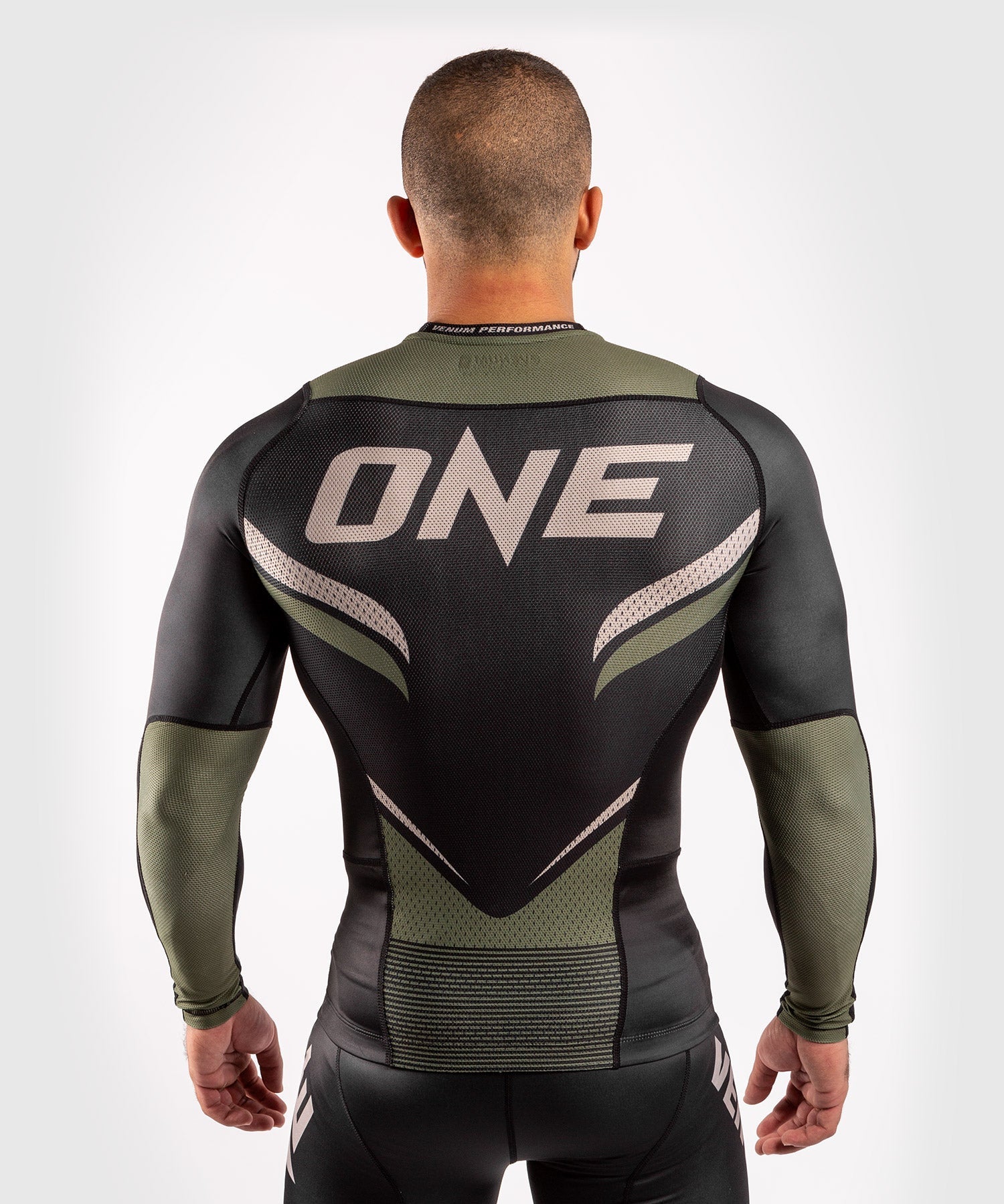 Venum ONE FC Impact Rashguard Long Sleeves - Black/Khaki - MMA Training, BJJ, Grappling & Combat Sports Rash Guard for Men & Women