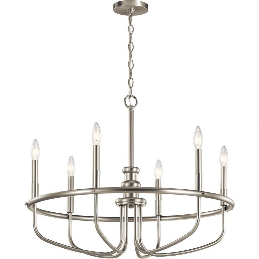 6-Light Modern Minimalist Chandelier - Brushed Nickel Finish - Perfect for Dining Room, Living Room or Bedroom Lighting