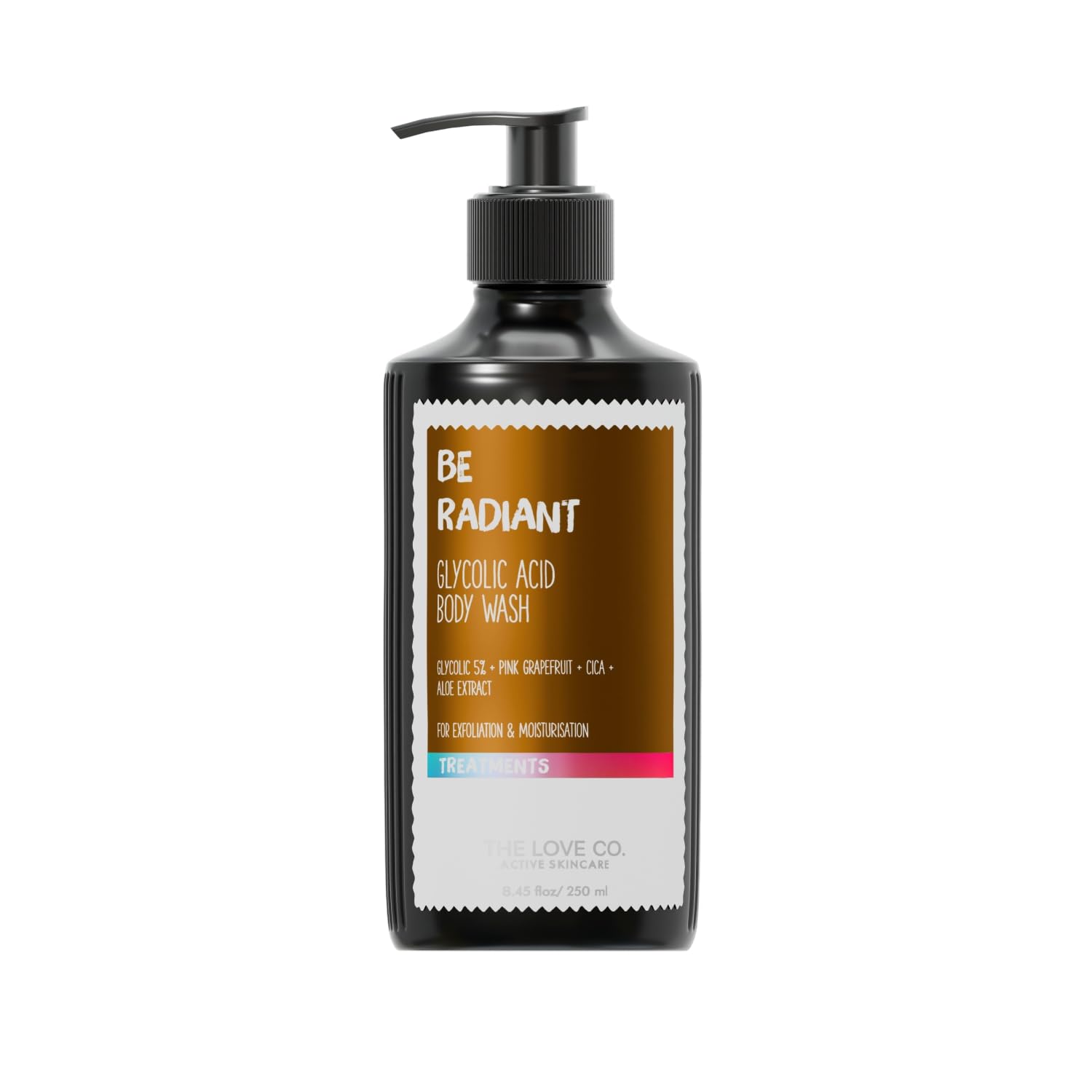 THE LOVE CO Be Radiant 5% Glycolic Acid Body Wash for Dark Spots & Skin Brightening | Exfoliating Shower Gel to Improve Rough, Bumpy & Strawberry Skin | Gentle Formula for Men & Women - 250ml | Perfect for Daily Use & Keratosis Pilaris Care