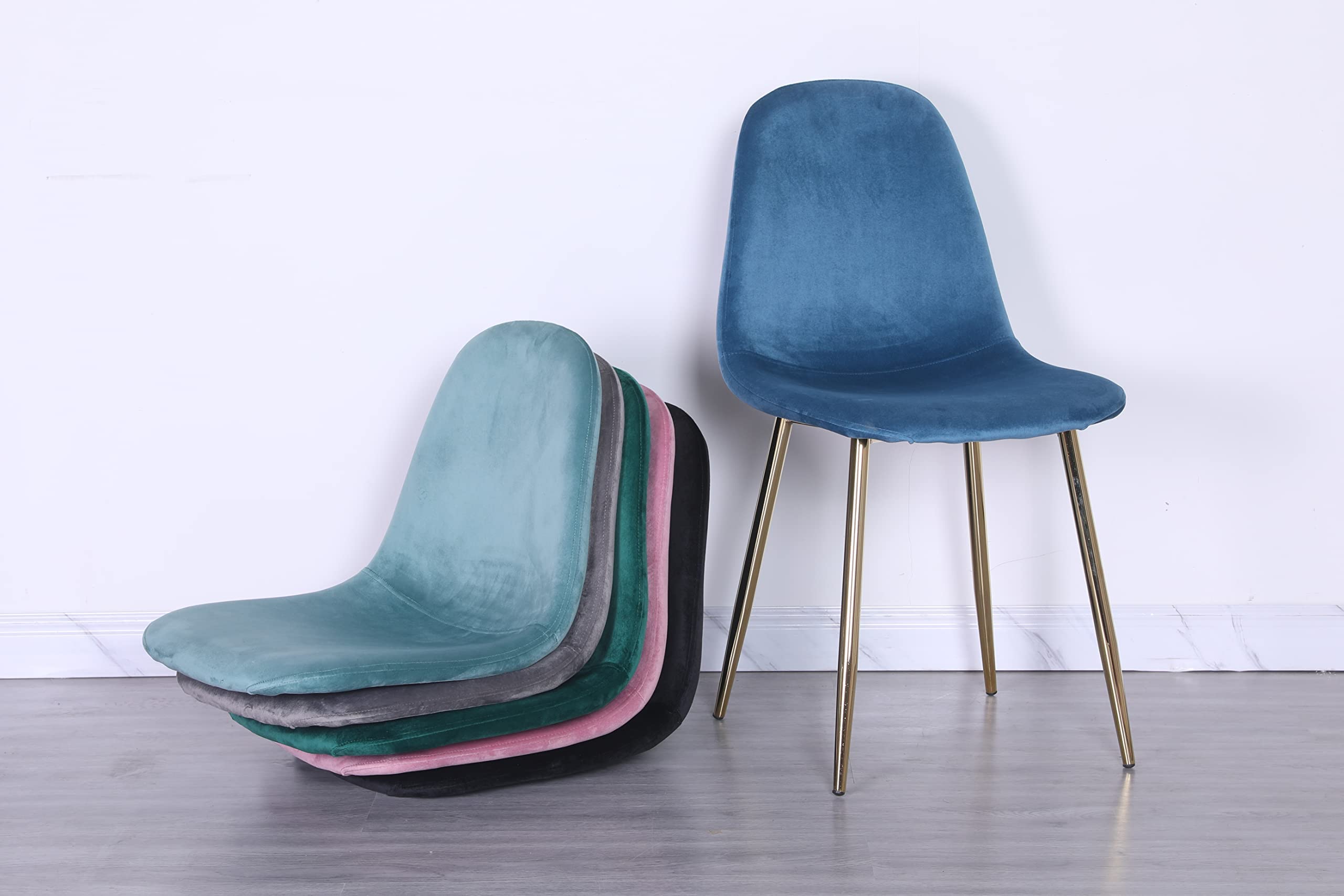 Midcentury Modern Blue Velvet Dining Chairs Set of 4 - 18