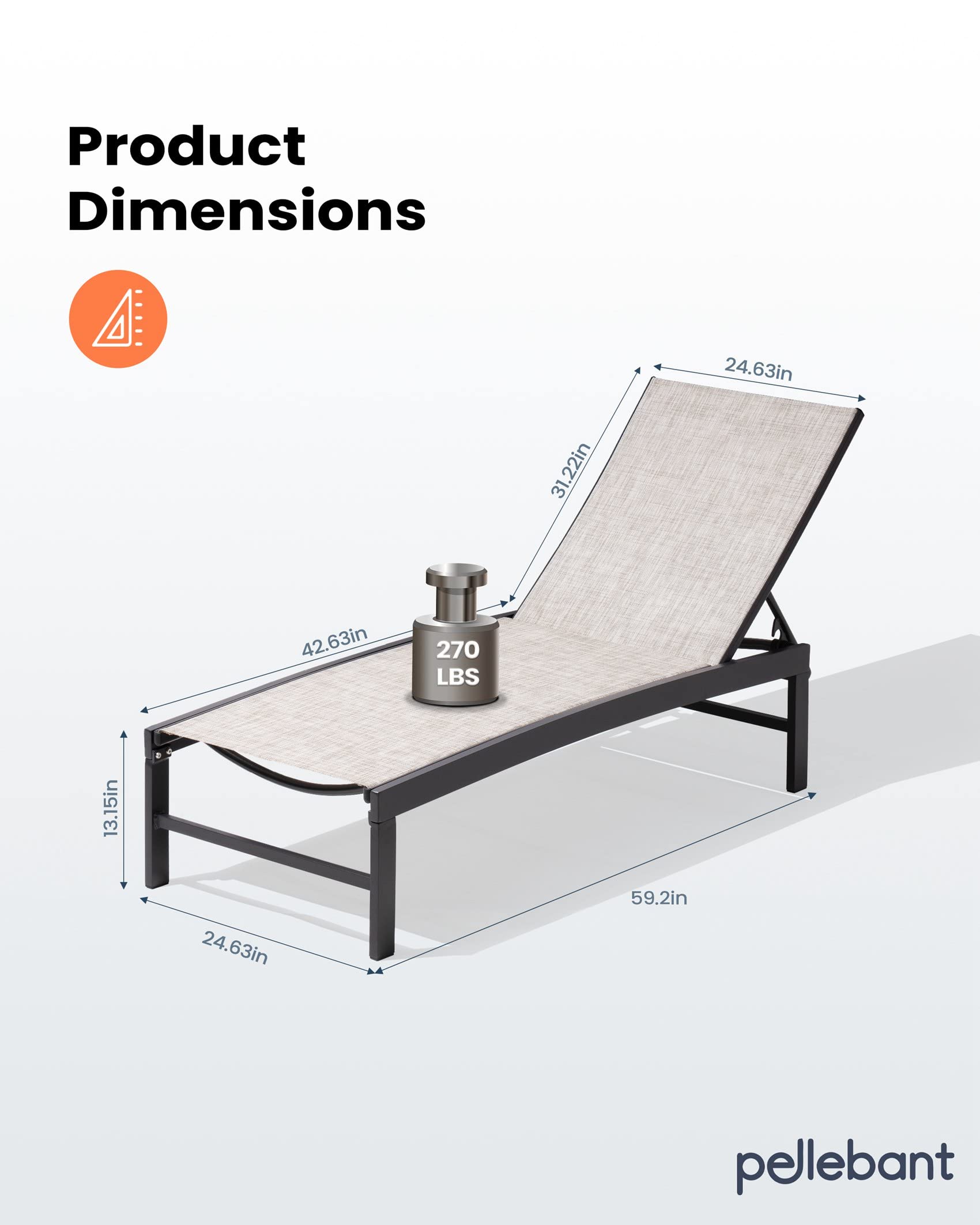 Pellebant Outdoor Lounge Chairs Set of 2 - Adjustable Backrest Patio Chaise Lounges, Rustproof Aluminum Poolside Sunbathing Chairs for Deck, Garden & Beach (2-Piece, Earth Tone) - Perfect for Relaxing by the Pool, Backyard Lounging or Coastal Getaways