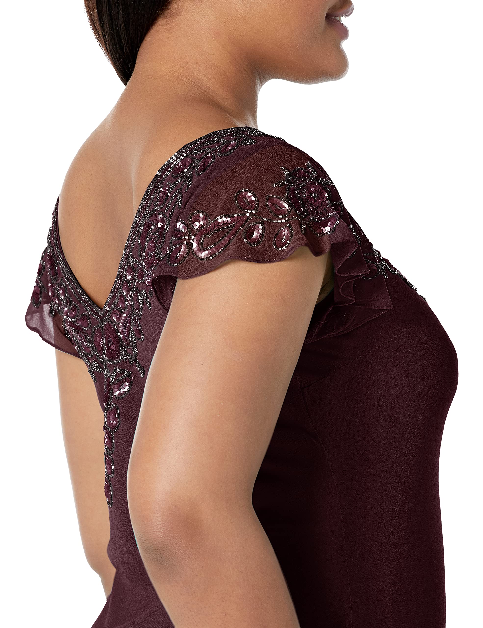 J Kara Women's Plus Size Petite Flutter Sleeve Hanky Hem Cocktail Dress with Beaded Details - Elegant Party Wear for Weddings, Dinners & Special Occasions