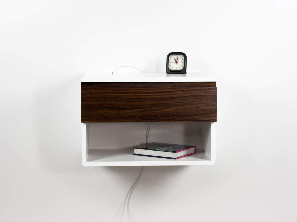 Premium Walnut Floating Nightstand with Drawer & Open Shelf - Wall Mount Bedside Table - Handcrafted in Canada - Perfect for Small Bedrooms, Apartments & Modern Home Decor