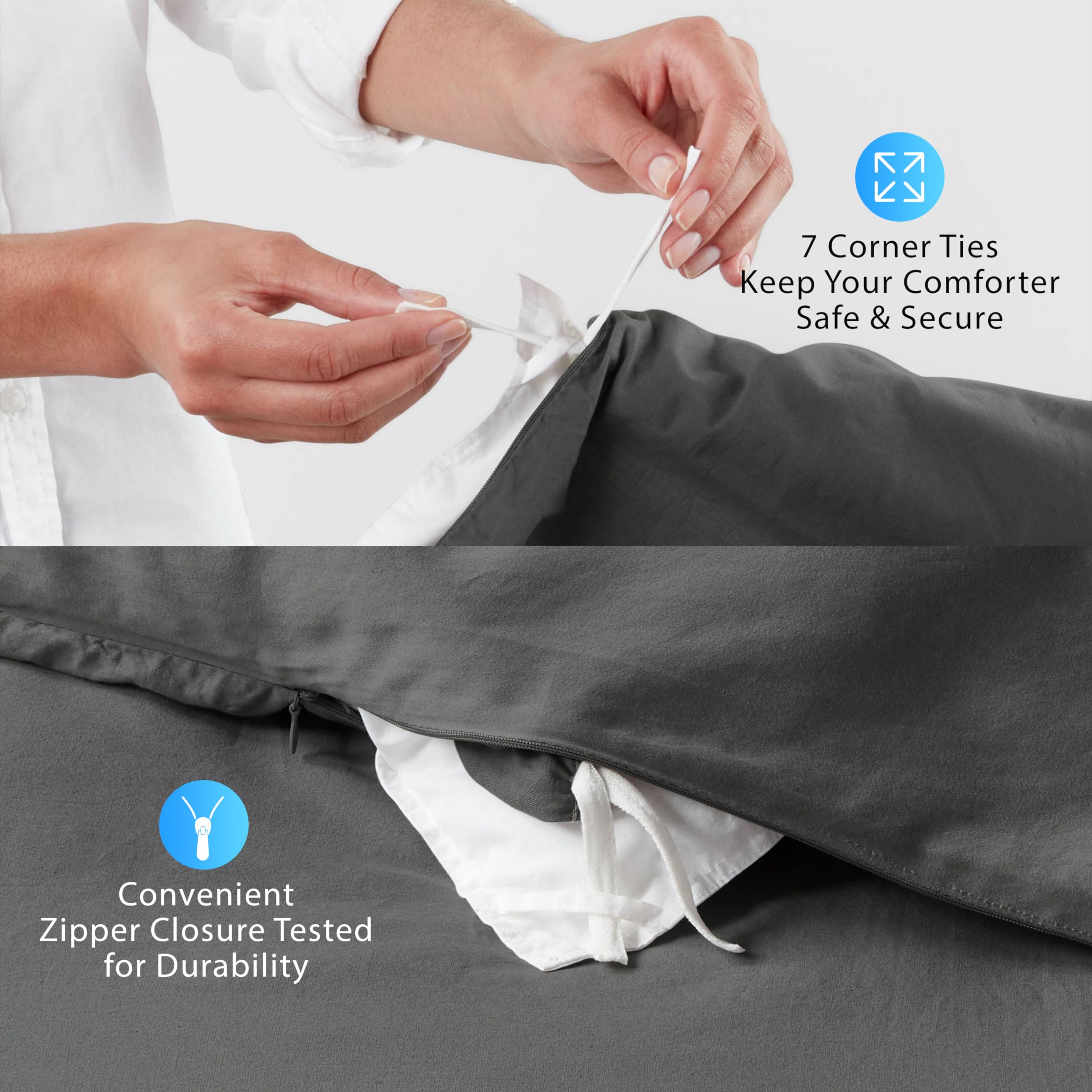 Premium 100% Egyptian Cotton Duvet Cover Set - King/California King Size, 600 Thread Count, 3-Piece Cooling Bedding (Dark Grey) for Luxury Hotels, Guest Rooms & Upscale Home Bedrooms
