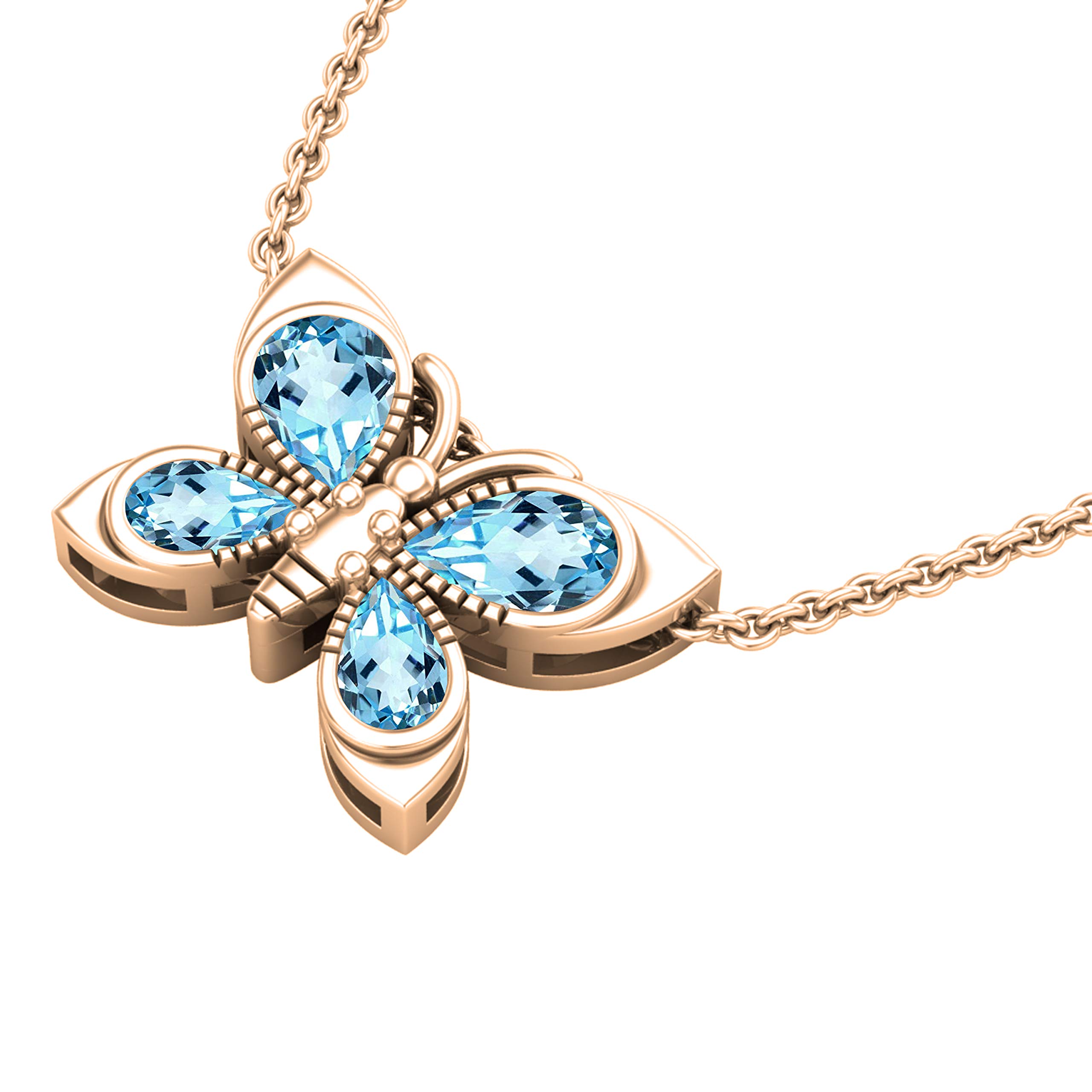 18K Solid Rose Gold Blue Topaz Butterfly Pendant Necklace for Women - Dazzlingrock Collection with Gold Chain | Elegant Jewelry Gift for Birthday, Anniversary & Special Occasions