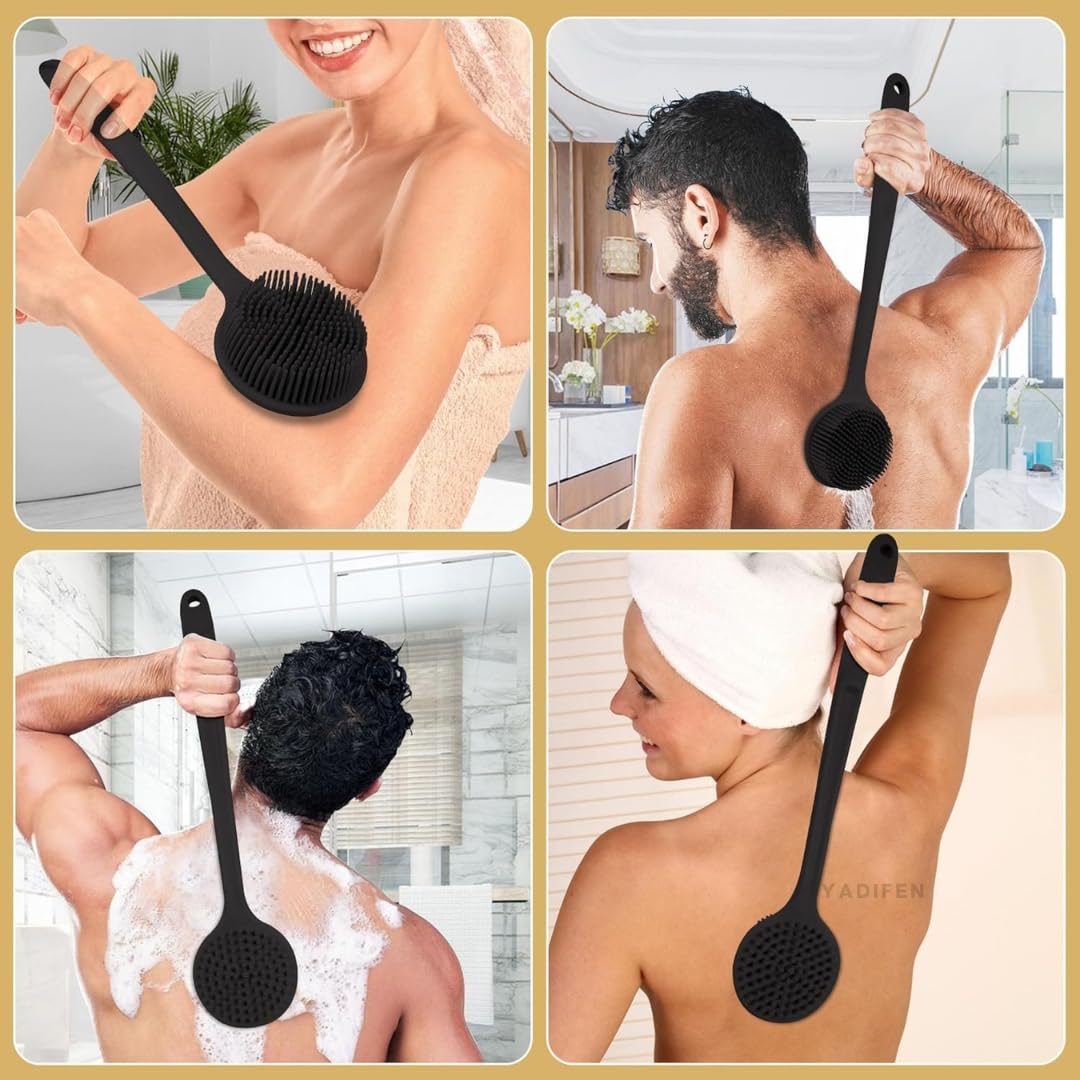 YADIFEN Soft Silicone Back Scrubber - Long Handle Shower Brush for Exfoliating & Cleansing, BPA-Free Hypoallergenic Eco-Friendly Body Brush (Multicolor, 1-Pack) - Perfect for Sensitive Skin & Spa-Like Bath Experience