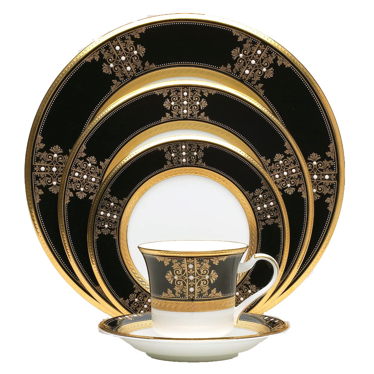 Noritake Evening Majesty 5-Piece Dinner Plate Set - Elegant Black Tableware for Formal Dining, Wedding & Special Occasions