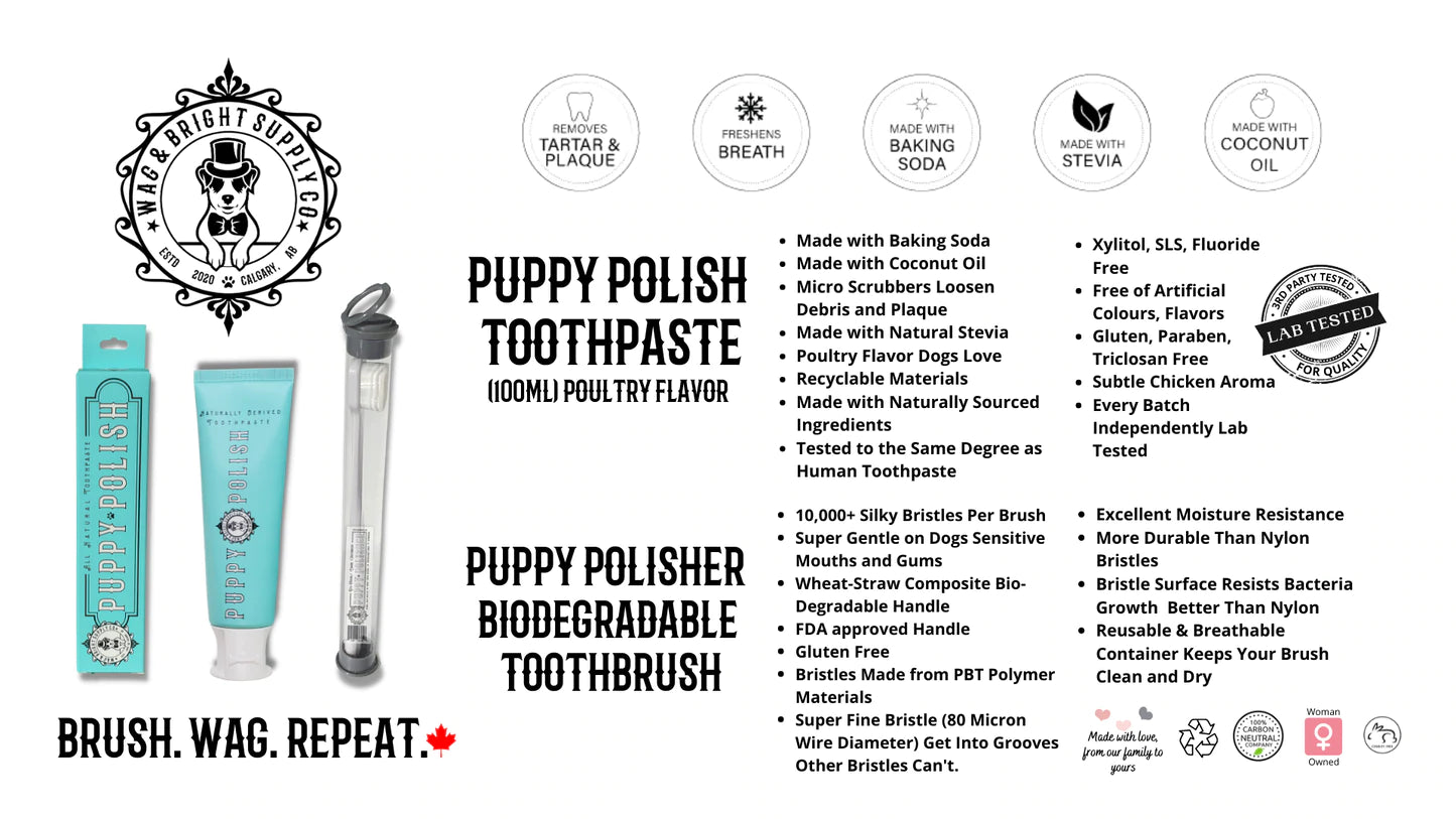 Wag & Bright Puppy Toothpaste for Dogs - Poultry Flavor (100g) | Dog Dental Care for Fresh Breath & Healthy Teeth | Perfect for Puppy Oral Hygiene & Daily Teeth Cleaning