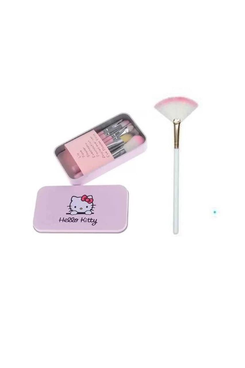 ENIVO 8-Piece Pink Makeup Brush Set for Women & Girls - 7 Multipurpose Brushes + 1 White Fan Brush | Professional Cosmetic Tools for Foundation, Blush, Eyeshadow & Contouring | Perfect for Daily Makeup, Travel & Gift Giving