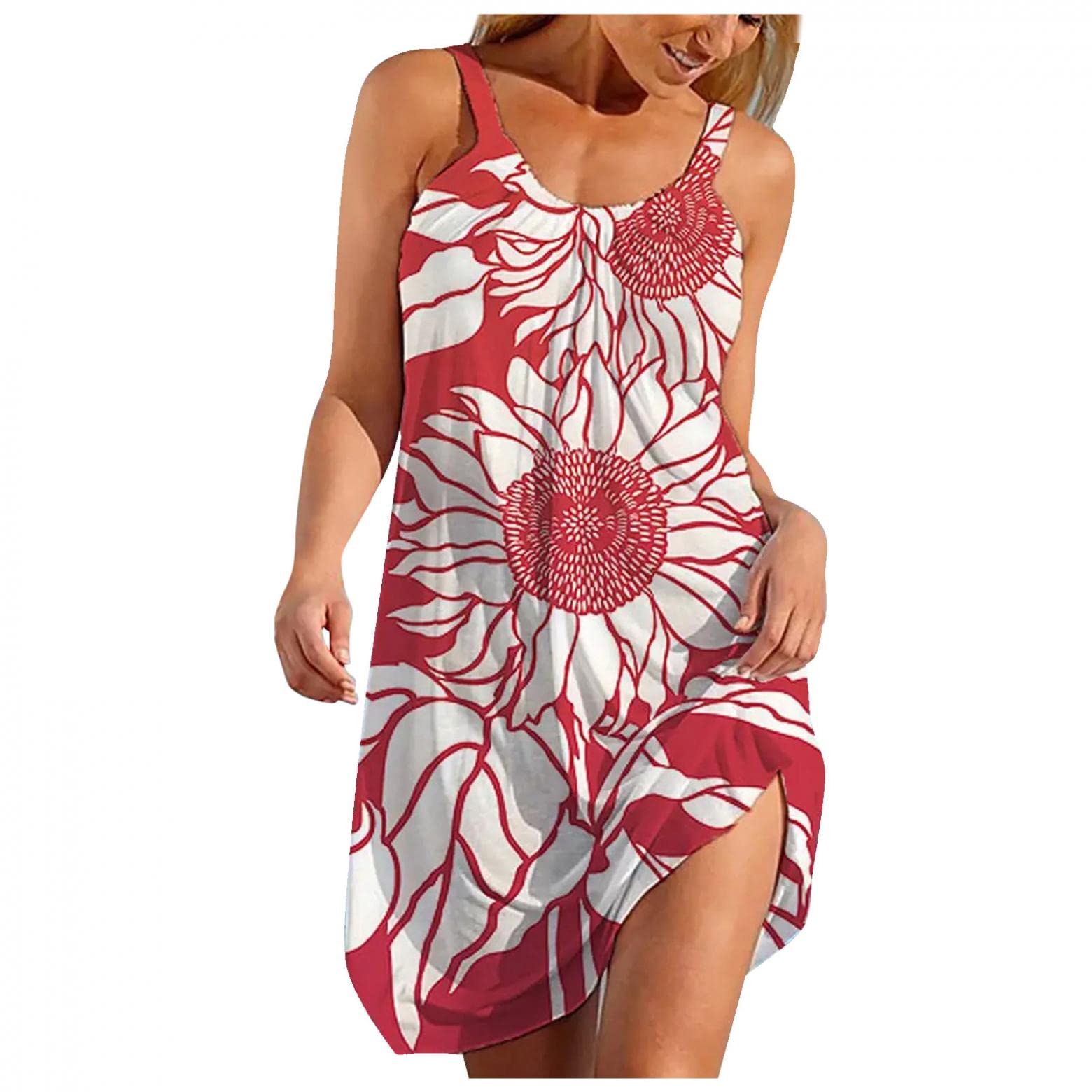 VISLINDU Women's Halter Neck Dragonfly Summer Dress - Casual Loose Swing Mini Dress for Beach & Vacation