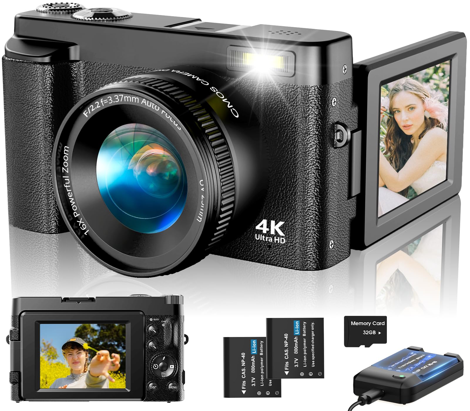 4K Digital Camera for Photography & Vlogging - 48MP Autofocus YouTube Camera with 3