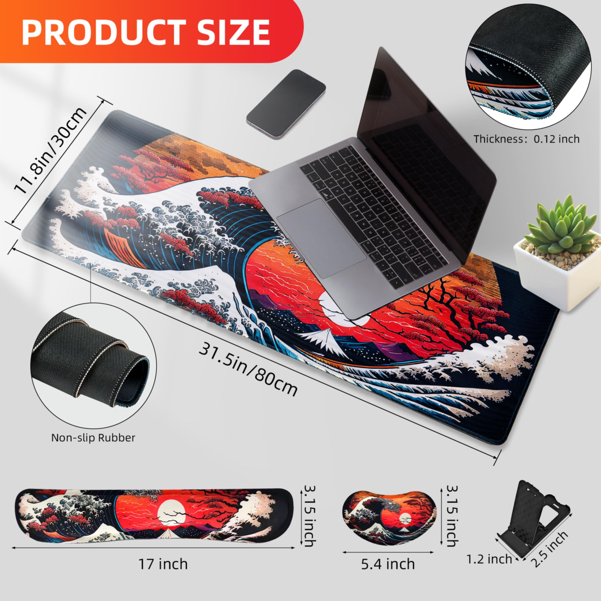 Large Ergonomic Gaming Mouse Pad Set with Wrist Rest - Waterproof, Non-Slip Rubber Base Computer Desk Mat for Comfortable Typing & Pain Relief - Perfect for PC Gamers, Office Workers & Long Computer Sessions