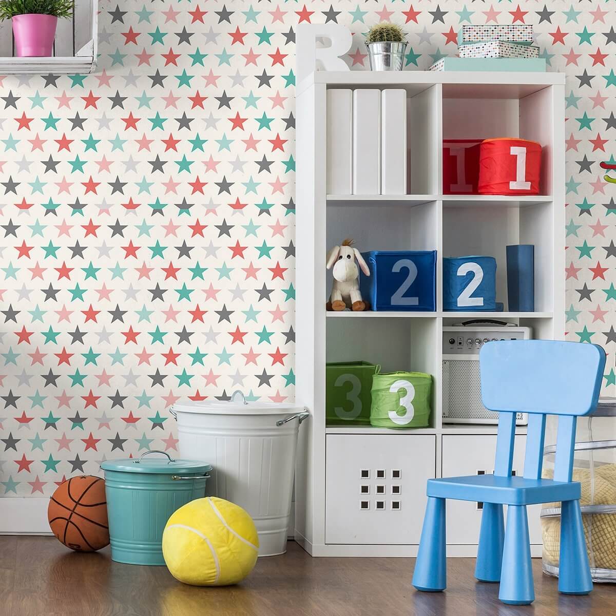 Pink and Green Geometric Baby Peel and Stick Removable Wallpaper 9455 - Self-Adhesive Nursery Wall Decor for Girls & Boys Rooms, Easy to Install & Remove
