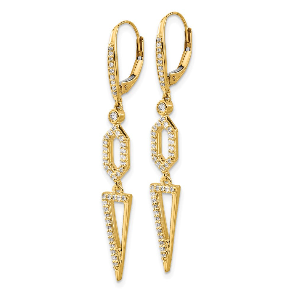 Gold Diamond Triangle Leverback Earrings for Women - Elegant Dangle Earrings for Party, Wedding & Evening Wear - Model EM4187 045 YA