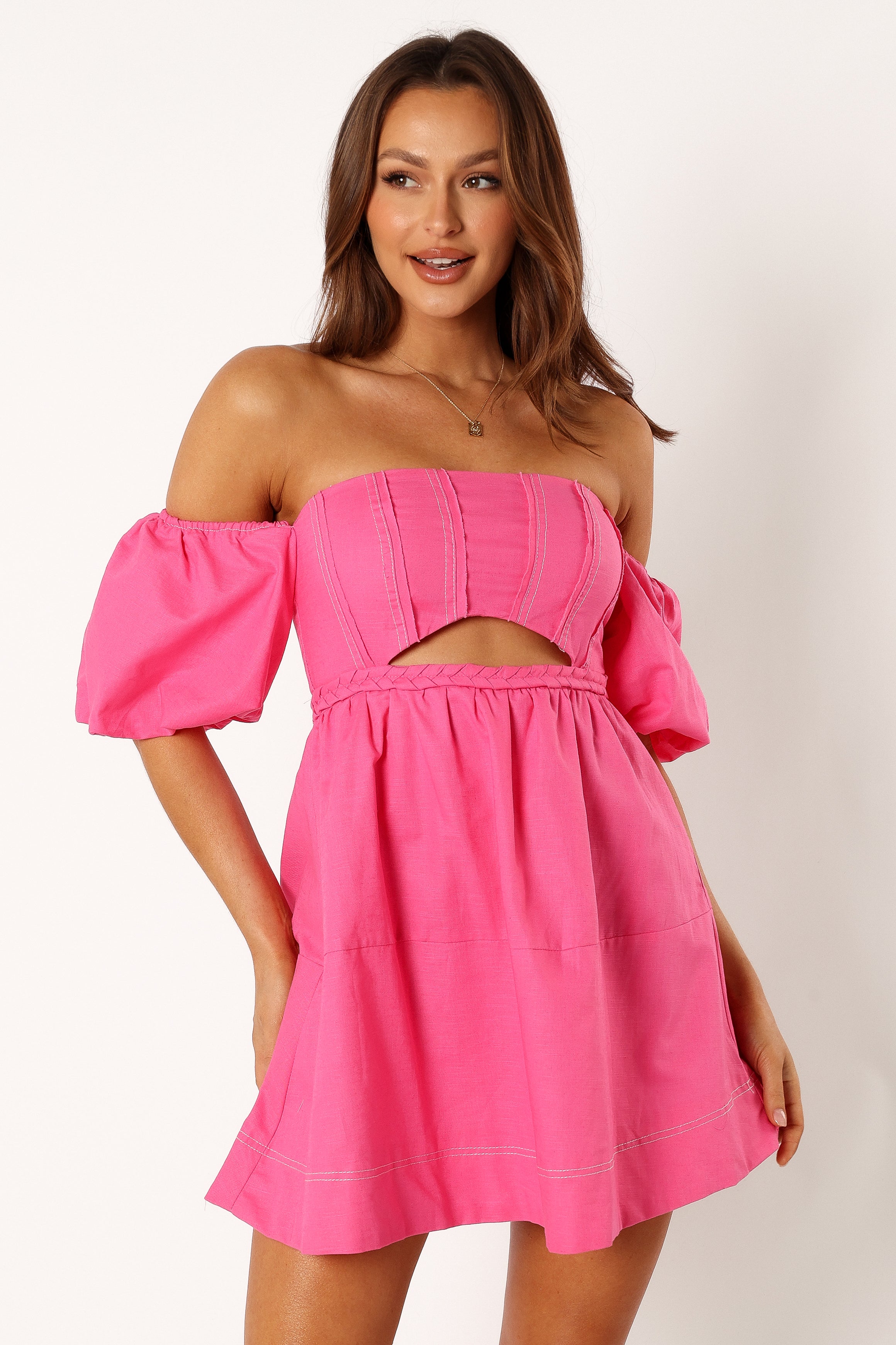 Aurora Off Shoulder Mini Dress - Women's Floral Pink Summer Party Dress for Date Night, Club, Beach Vacation & Photoshoot