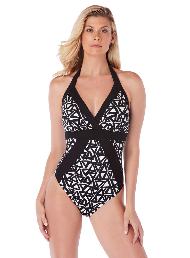 Magic Suit Women's Bermuda Triangle Bailey Halter One Piece Swimsuit - Black/White | Sexy High Waist Bathing Suit for Beach, Pool & Summer Vacation