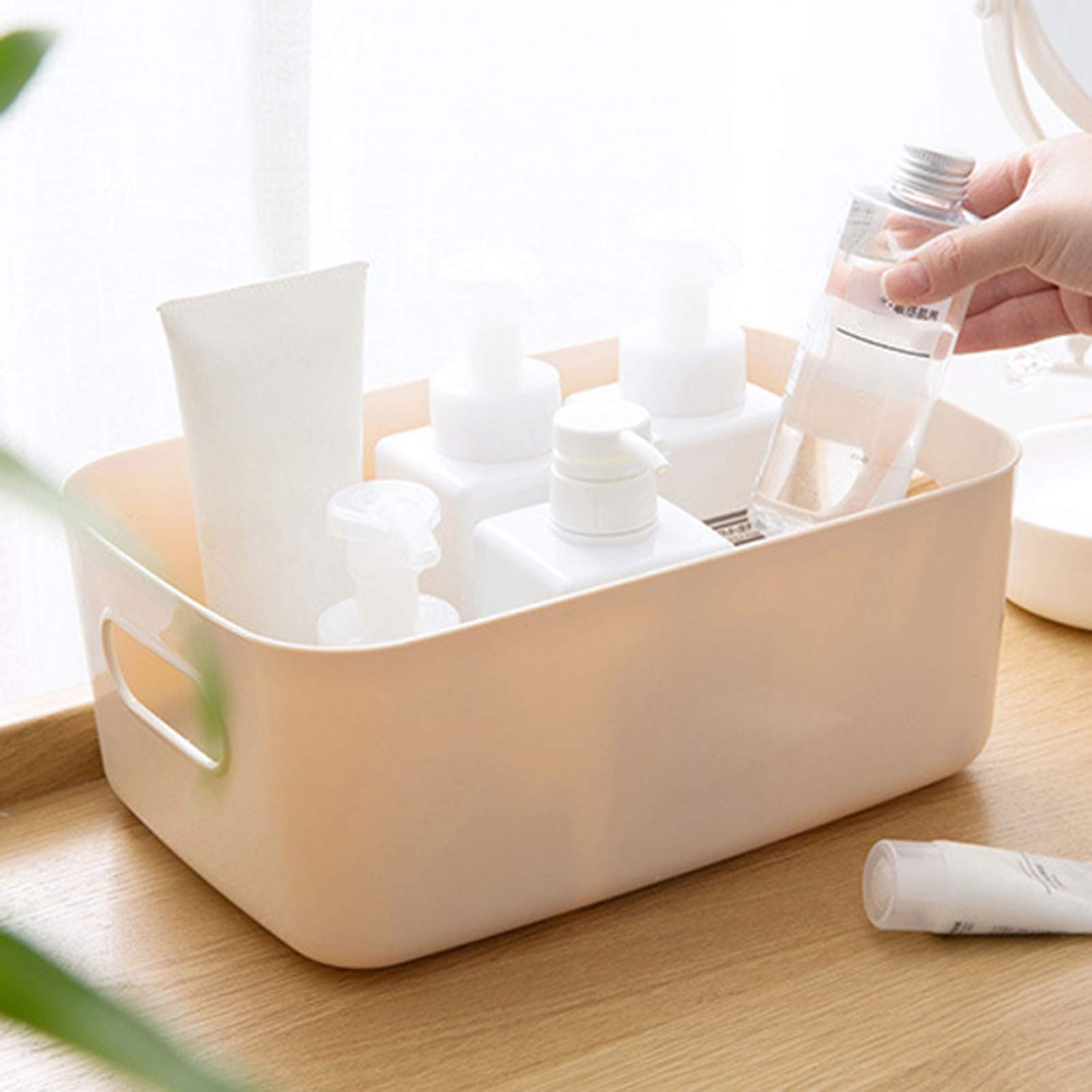 Multi-Purpose Storage Basket with Handle - Plastic Organizer Bin for Home, Office, Kitchen & Bedroom - Apricot Storage Box | Perfect for Organizing Toys, Clothes & Household Items