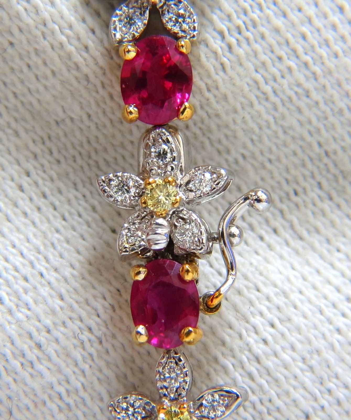 7.28ct Natural Red Ruby & Diamond Flower Cluster Tennis Bracelet in 18K Gold - Perfect for Weddings, Anniversaries & Special Occasions
