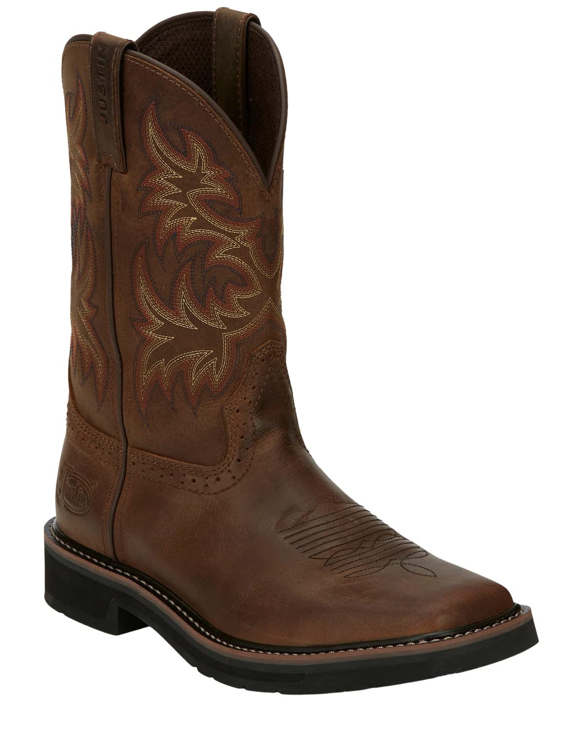 Justin Original Work Boots for Men - Stampede Pull-On Square Toe Steel Toe Work Boots - Durable & Comfortable for Construction, Ranch & Outdoor Work