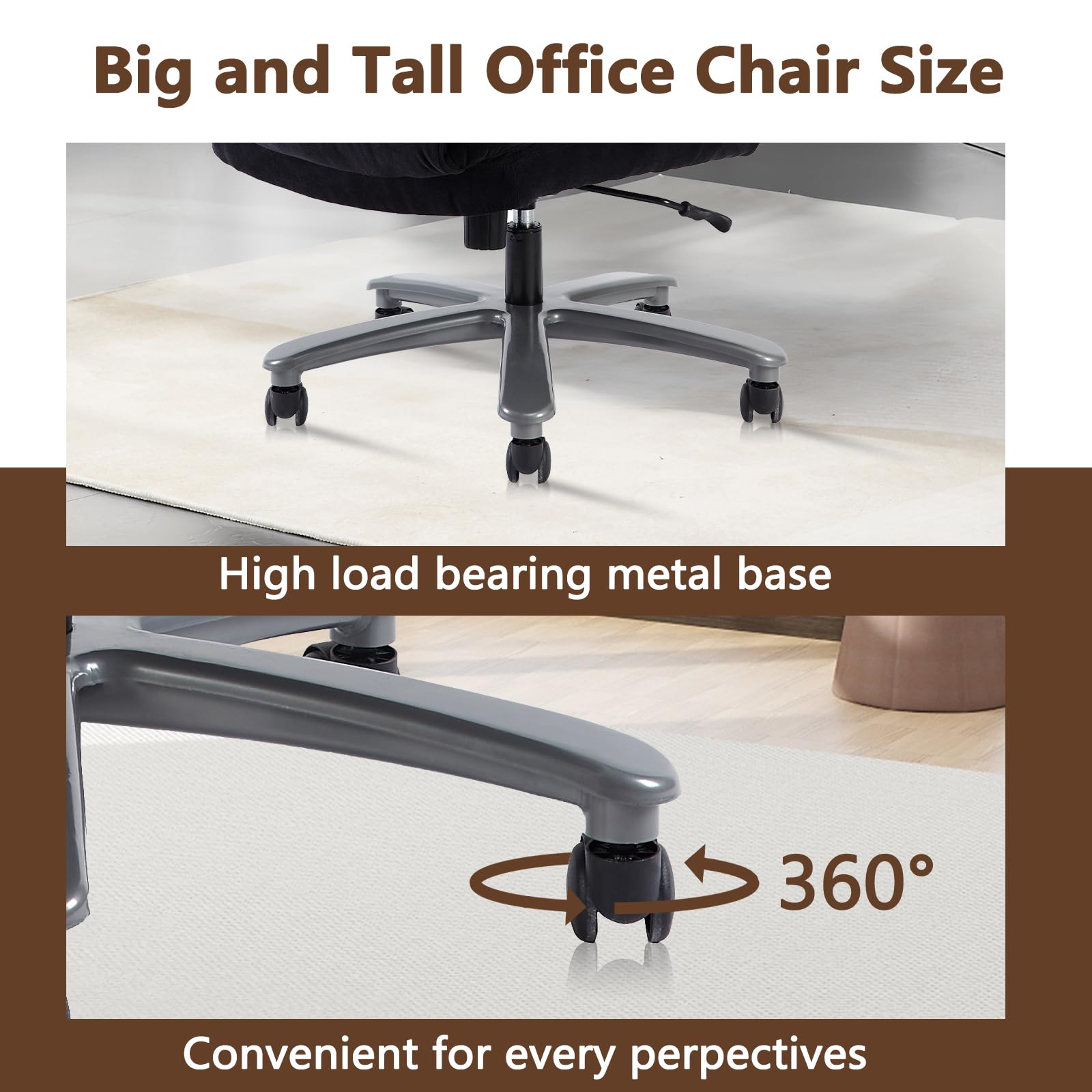 CLATINA Ergonomic Big and Tall Executive Office Chair - 400lbs High Capacity, Adjustable Height with Thick Padding, Headrest & Armrest - Upholstered Swivel Chair for Home Office (Black) - Perfect for Long Work Hours and Comfortable Workspaces