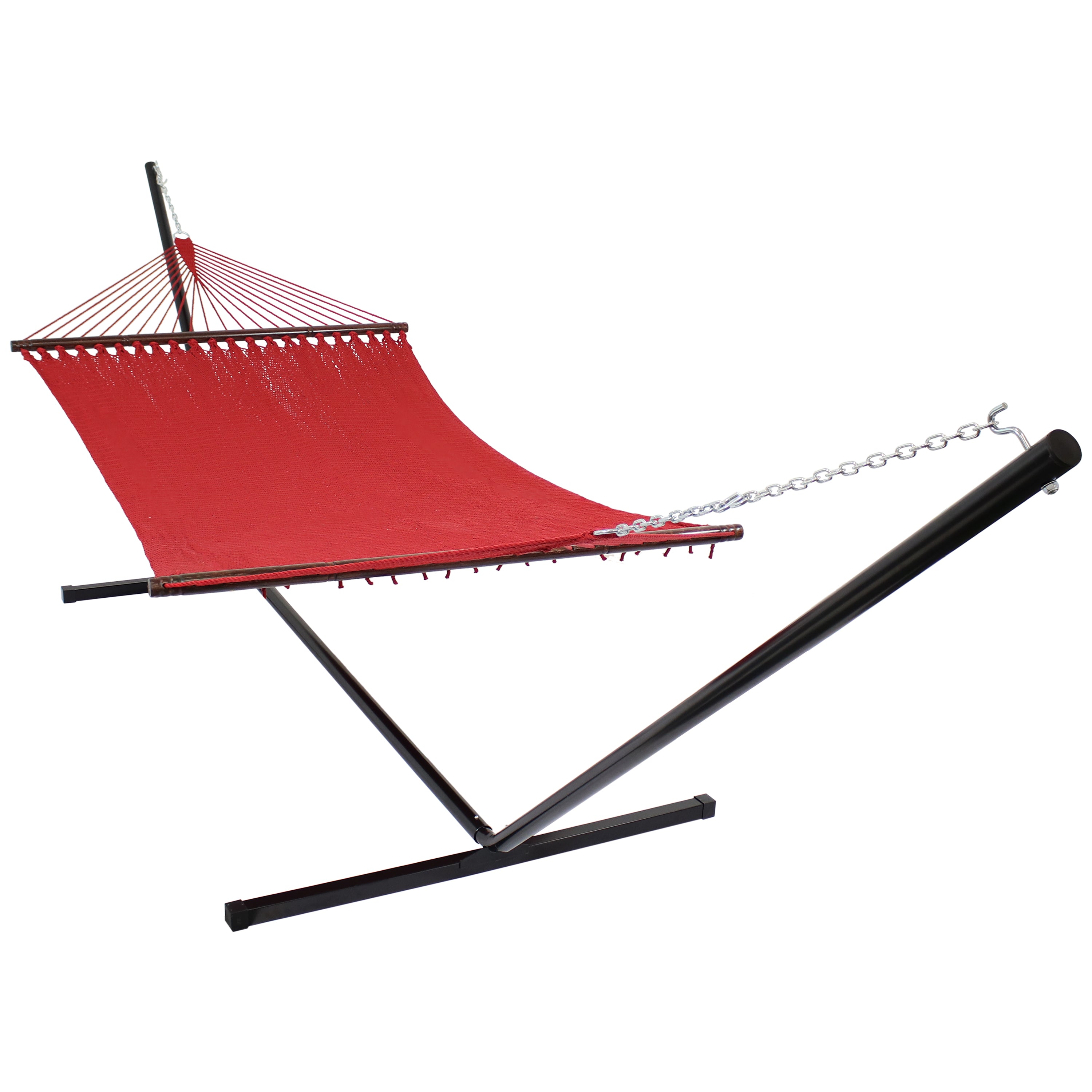 Sunnydaze 2-Person Soft Spun Polyester Rope Hammock with Stand - Portable Outdoor Hanging Bed for Backyard, Patio, Beach & Camping Relaxation