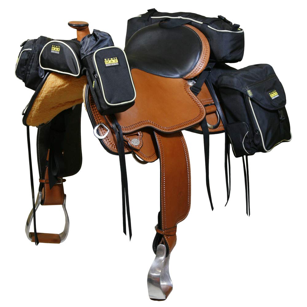 TrailMax 500 Series Deluxe 5-Piece Saddlebag System for Horseback Riding - Front Pocket, Rear Saddle Bags, Cantle Bag & Pommel Horn Pocket with Water Bottle Holder - Perfect for Trail Riding, Camping & Outdoor Adventures