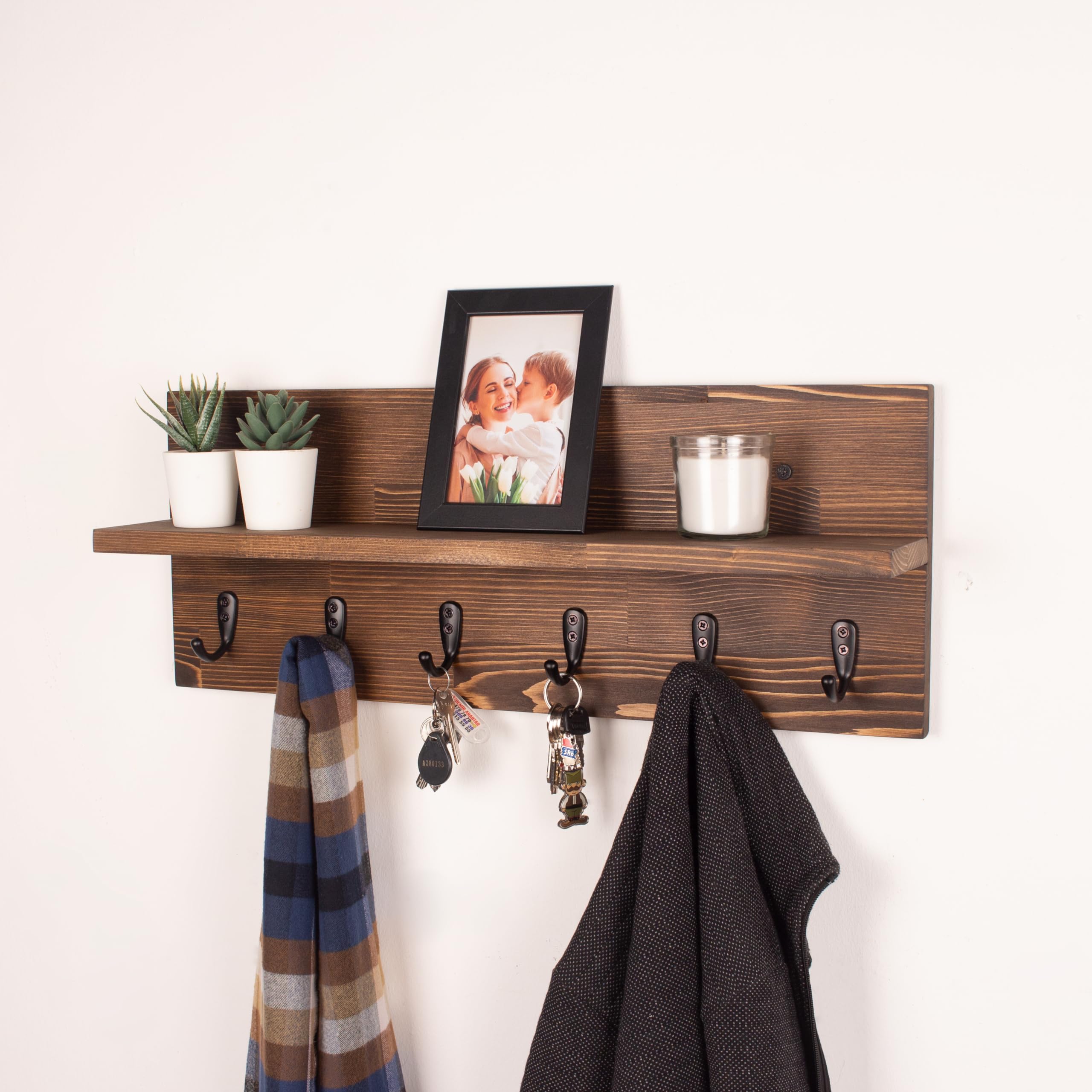 Rustic Wooden Wall Mounted Coat Rack with Floating Shelf - 48