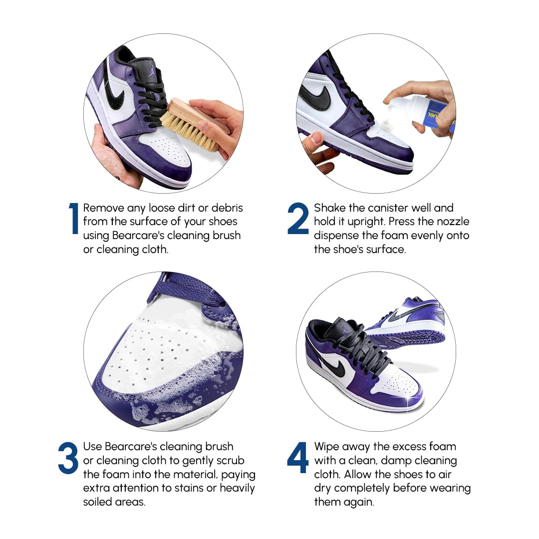 Bear Care Sneaker Foam Cleaner - Instant Shoe Stain Remover & Cleaning Solution for Sneakers, Running Shoes, Canvas Shoes | Quick & Effective Stain Removal for Fresh, Clean Footwear | Perfect for Gym, Sports & Daily Wear