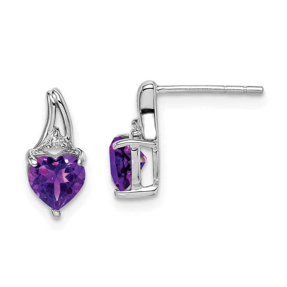 Sterling Silver Rhodium Plated Diamond & Amethyst Heart Stud Earrings for Women - Elegant Valentine's Day Gift, Anniversary Jewelry, Wedding Party Accessories