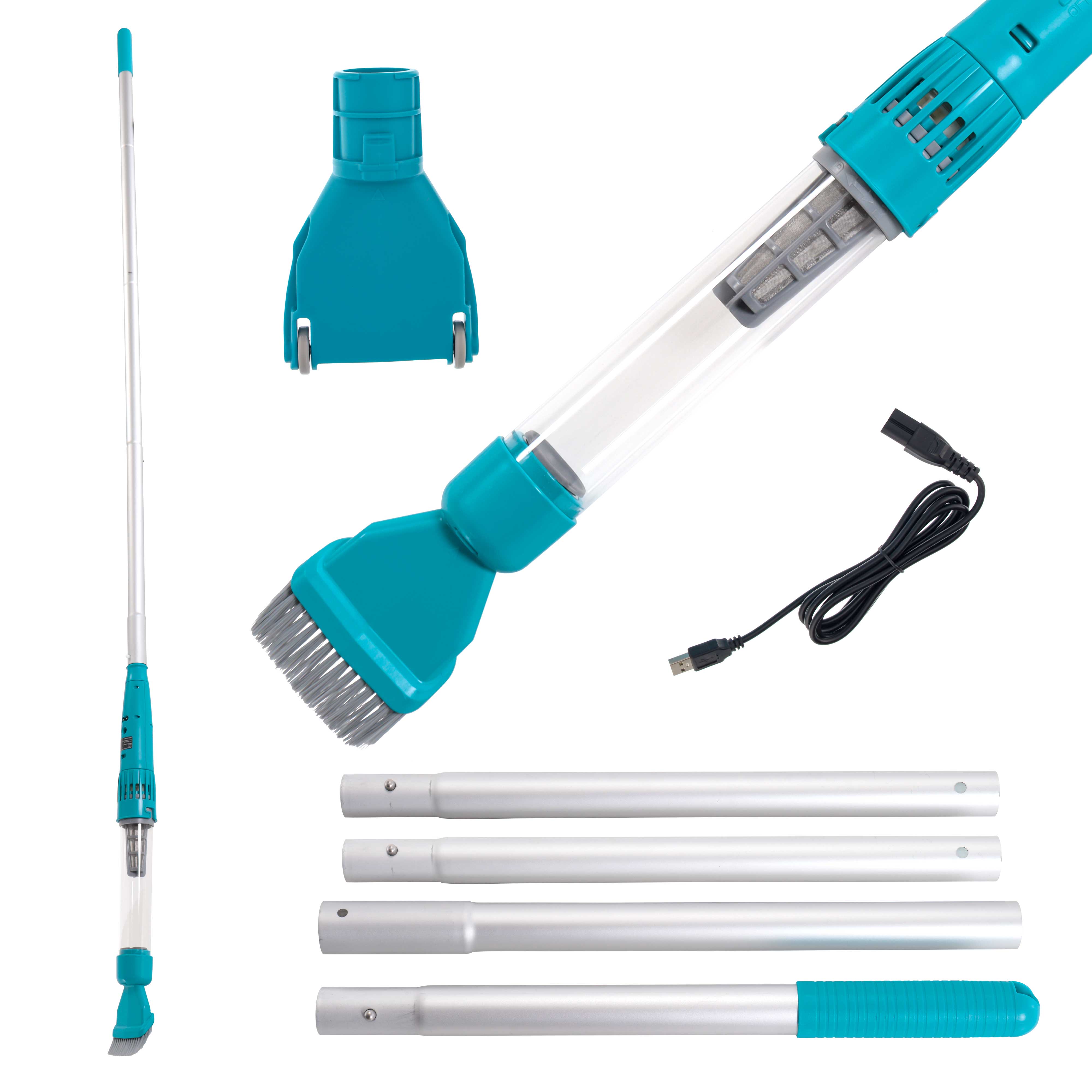 Cordless Rechargeable Pool Vacuum Cleaner with Powerful Suction | Ultra Fine Filtering | Brush & Wheel Heads | Ideal for In-Ground & Above Ground Pools