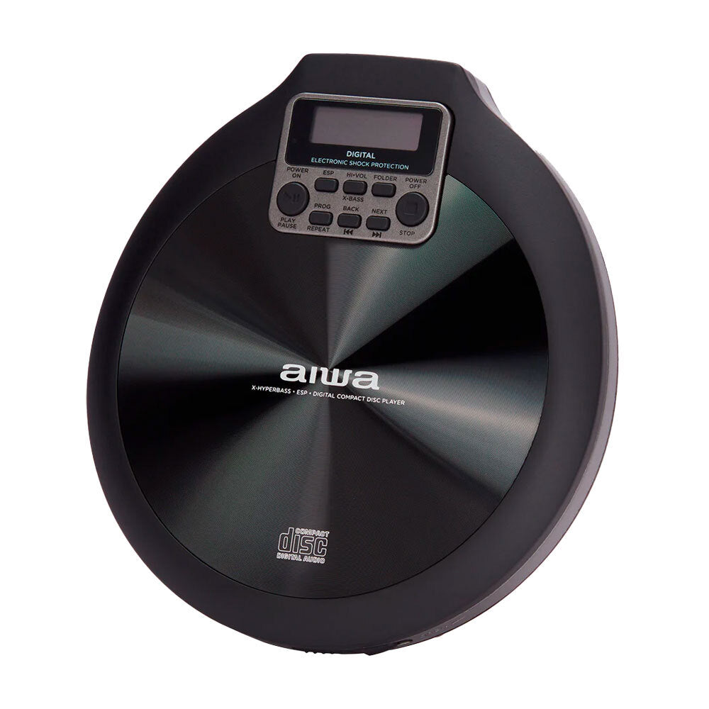 AIWA Portable Handheld CD Player with Rechargeable Battery - Walkman Style Personal CD Player with Headphones Jack & Anti-Skip - Perfect for Commuting, Travel & Home Listening (Black)