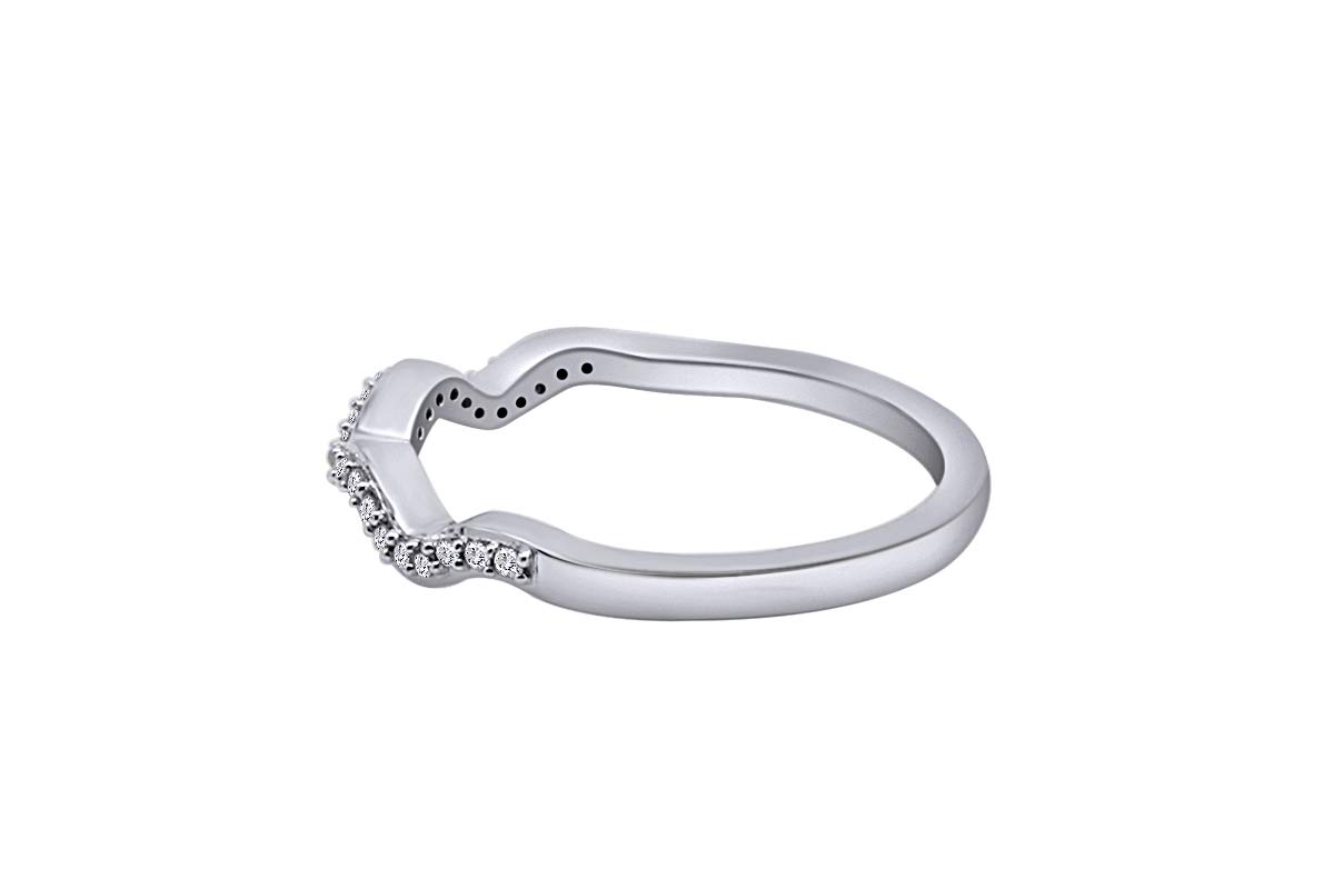 10K Solid Gold Round Cut White Diamond Wavy Band Ring (1/15 Cttw) - Elegant Stackable Ring for Women, Perfect for Weddings, Anniversaries & Everyday Wear