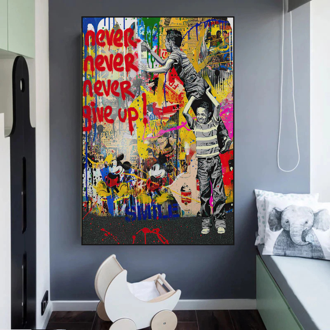 Banksy Never Give Up Poster - Authentic Street Art Print for Home & Office Decor | Urban Wall Art Gift for Art Lovers