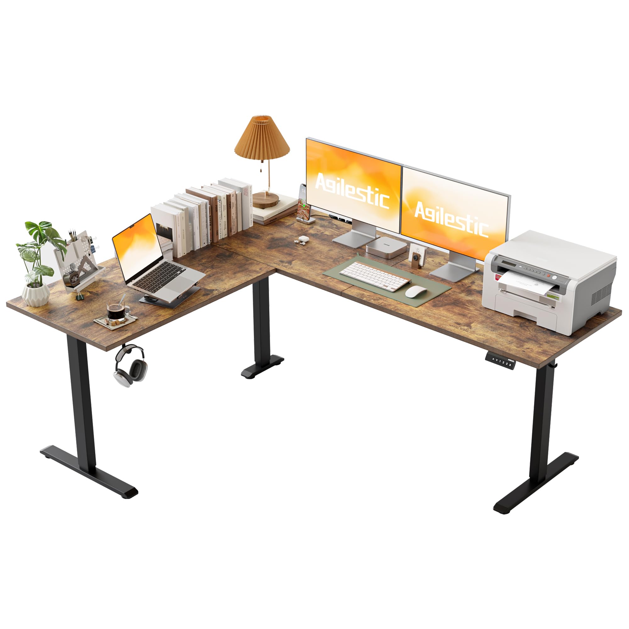 Agilestic Electric L-Shaped Standing Desk - Adjustable Height Corner Computer Desk (75x61 Inch) for Home & Office, Rustic Brown - Perfect for Ergonomic Workspace & Small Office Setup