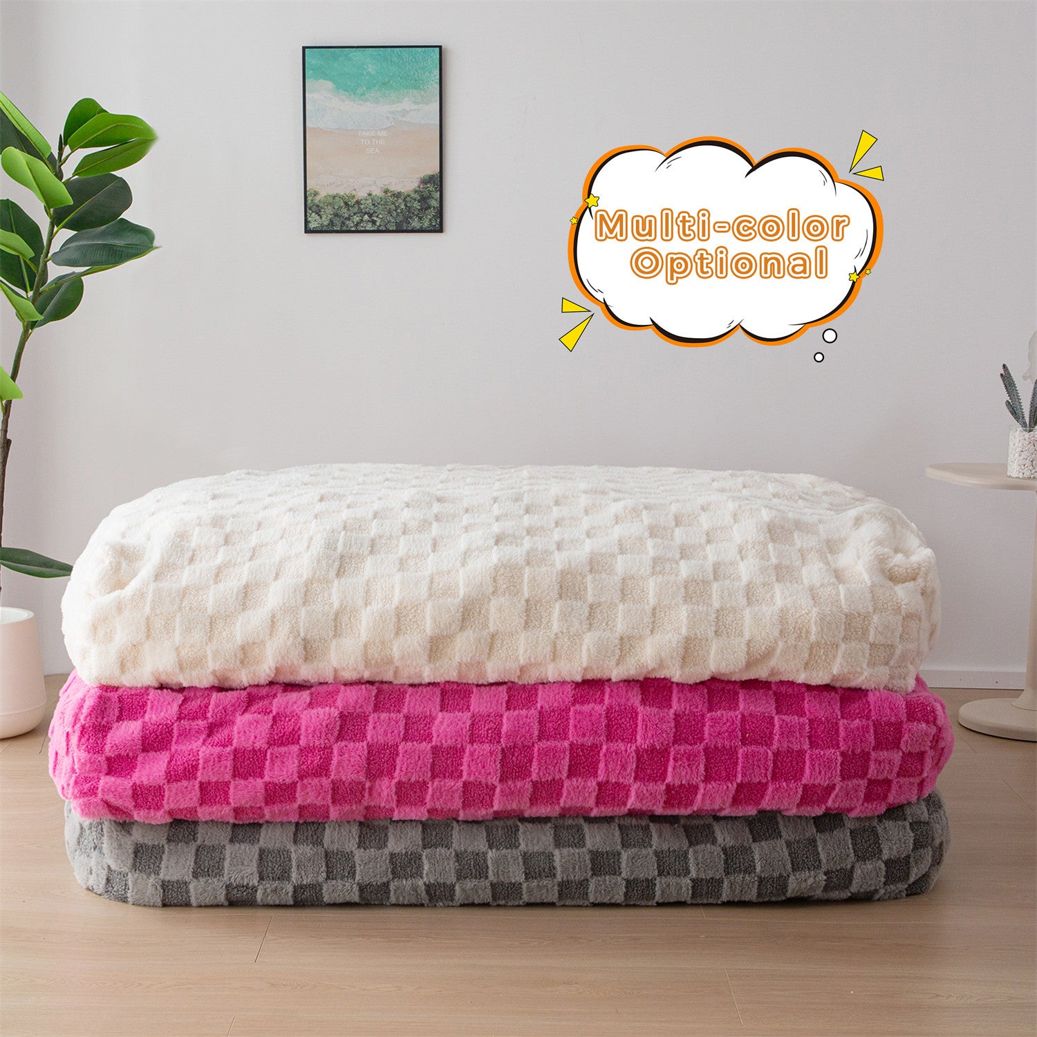 MAXYOYO Kids Bean Bag Bed - Convertible Bean Bag Chair to Bed with Soft Jacquard Shaggy Plush & Removable Plaid Beige Cover | Perfect for Kids' Room, Playroom & Sleepovers