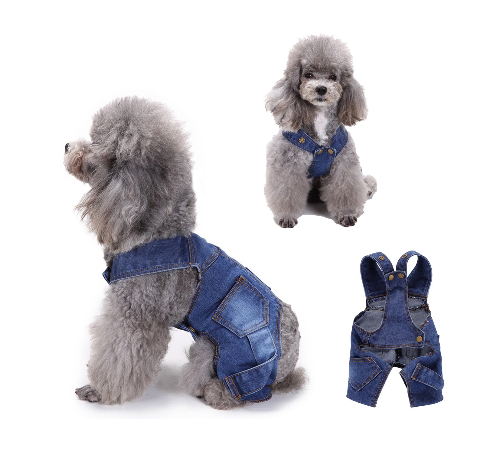 Vintage Snap-Button Denim Dog Overalls - Blue X-Small Pet Jumpsuit for Small & Medium Dogs & Cats | Cute Casual Jean Outfit for Pets | Perfect for Photos, Parties & Outdoor Adventures