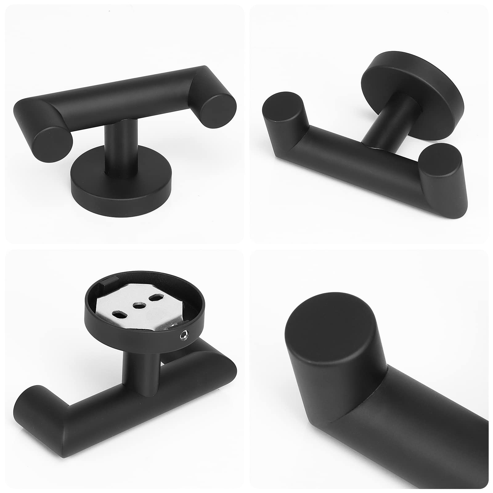 NearMoon Double Towel Hook - 2 Pack SUS304 Stainless Steel Heavy Duty Wall Mounted Coat & Robe Hanger for Bathroom, Living Room, Kitchen - Matte Black - Perfect for Organizing Towels, Robes & Coats in Home Spaces