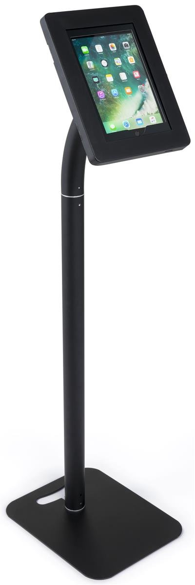 Adjustable Black Tablet Floor Stand with Locking Enclosure for iPad & Android Devices - Secure Countertop Kiosk for Retail, Restaurant & Trade Show Displays (IPEVRFLBK2)