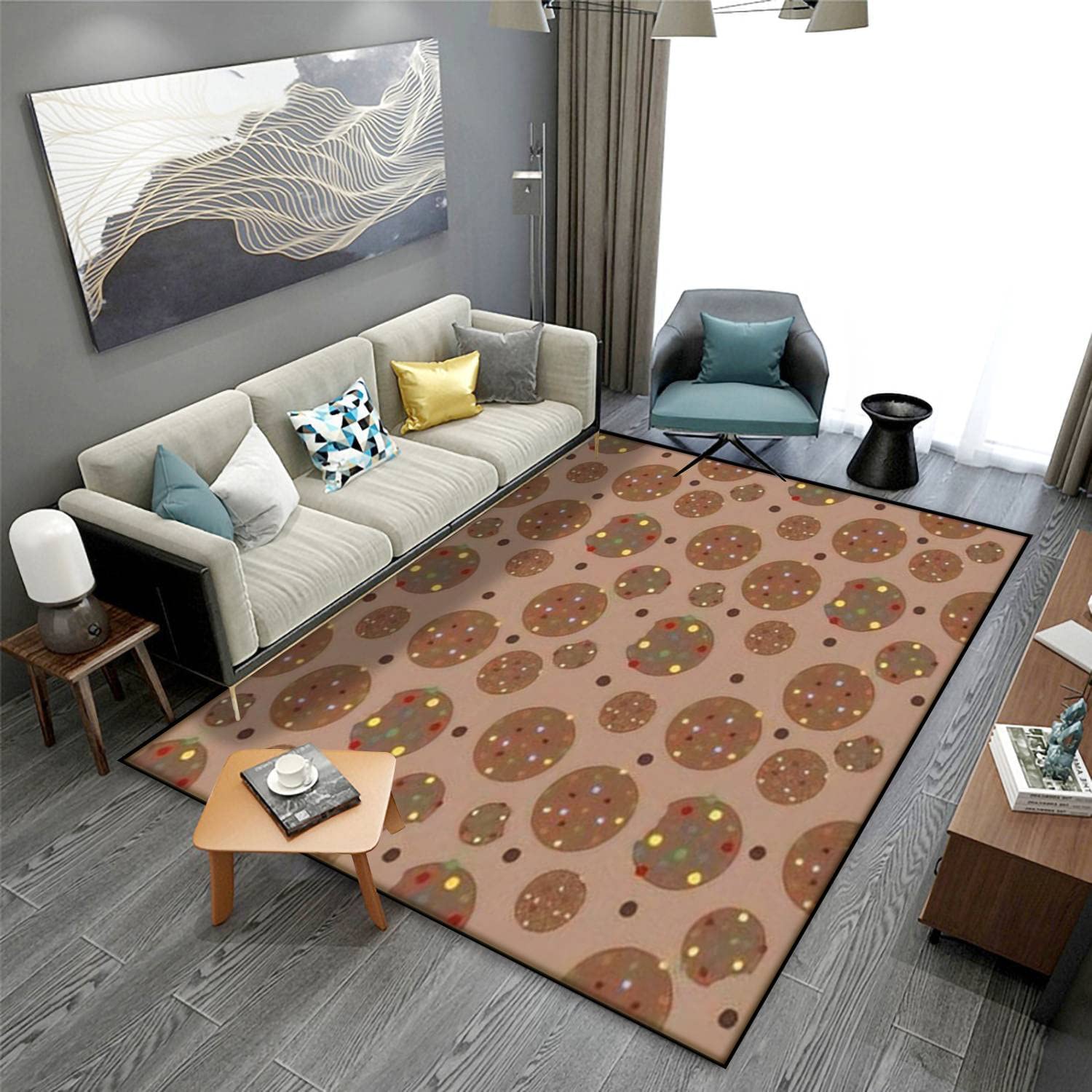 Soft Non-Slip Indoor/Outdoor Area Rug with Chocolate Chip Cookie Design - 63''×94'' Seamless Floor Carpet for Living Room, Bedroom, Dorm Decor | Perfect for Cozy Home, Office & Kids Play Area