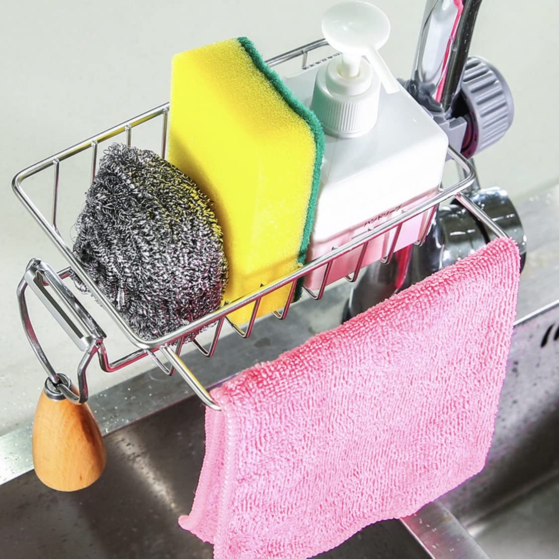 Stainless Steel Kitchen Sink Organizer - Faucet Rack, Soap Holder, Sponge Drainer & Dish Drying Rack - Space Saving Sink Shelf for Kitchen Cabinet Storage - Perfect for Small Apartments & Compact Kitchens