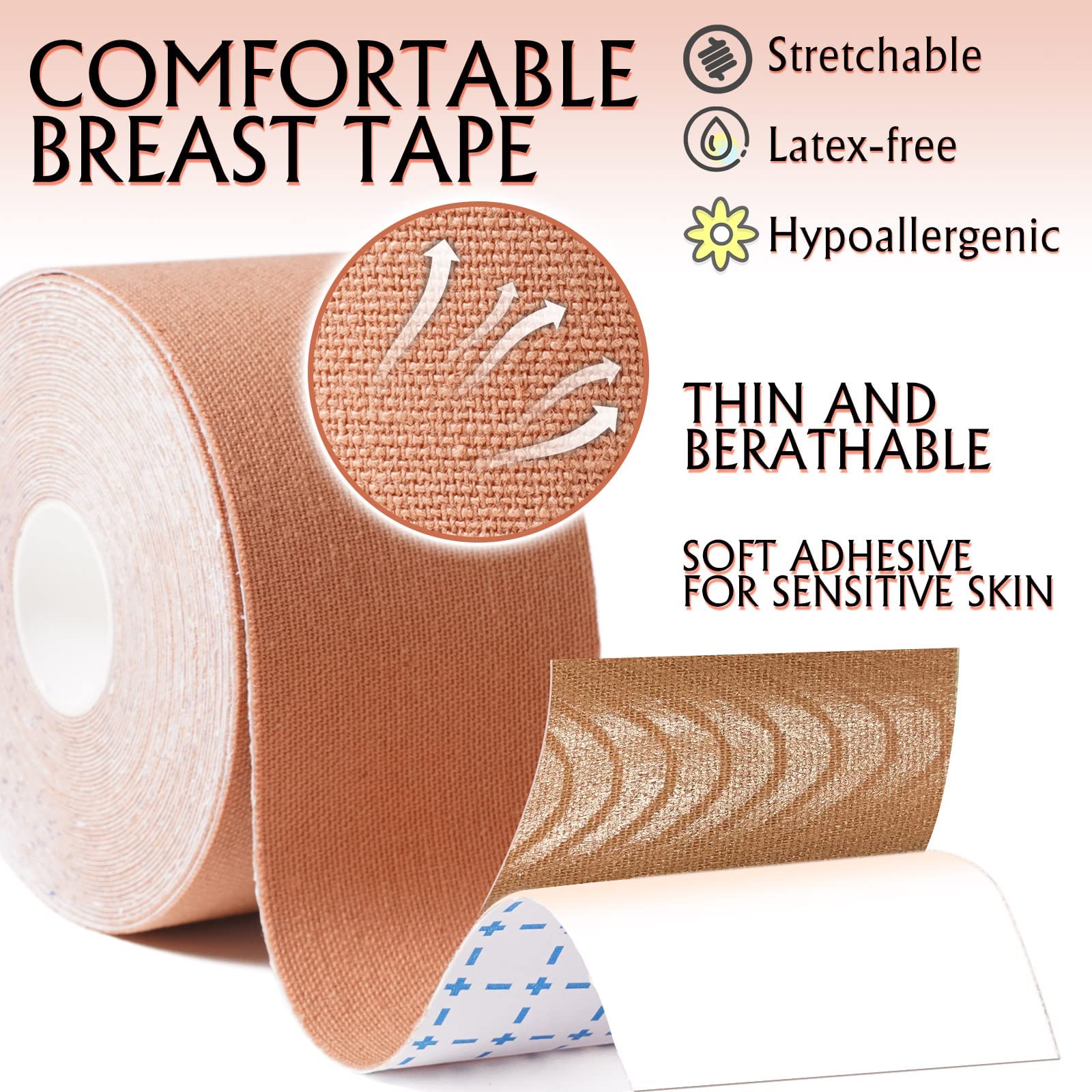Boob Tape Breast Lift Tape - Adhesive Bra for A-E Cup with 1 Pair Reusable Silicone Nipple Covers & 40Pcs Clothing/Body Tape - Perfect for Backless Dresses, Swimwear & Special Occasions